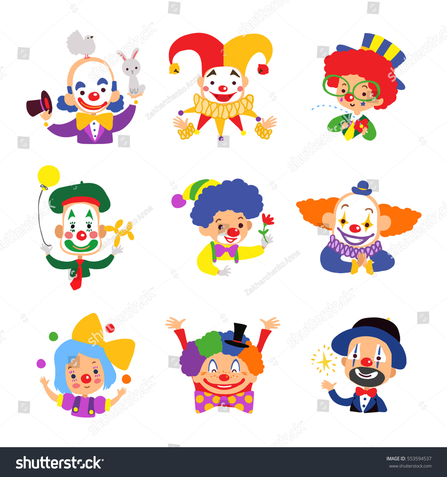 Set Clown Cartoon Icon Isolated On Stock Vector 553594537 - Shutterstock