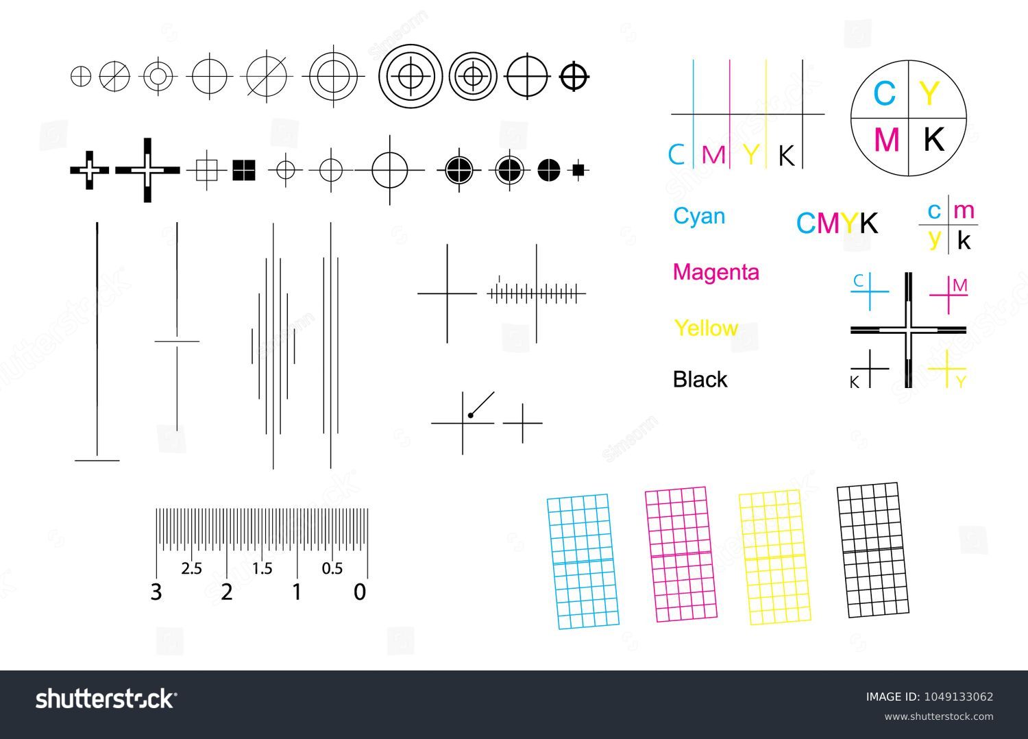 SVG of Set of CMYK offset vector registration marks cross polygraphy for print and prepress.  svg