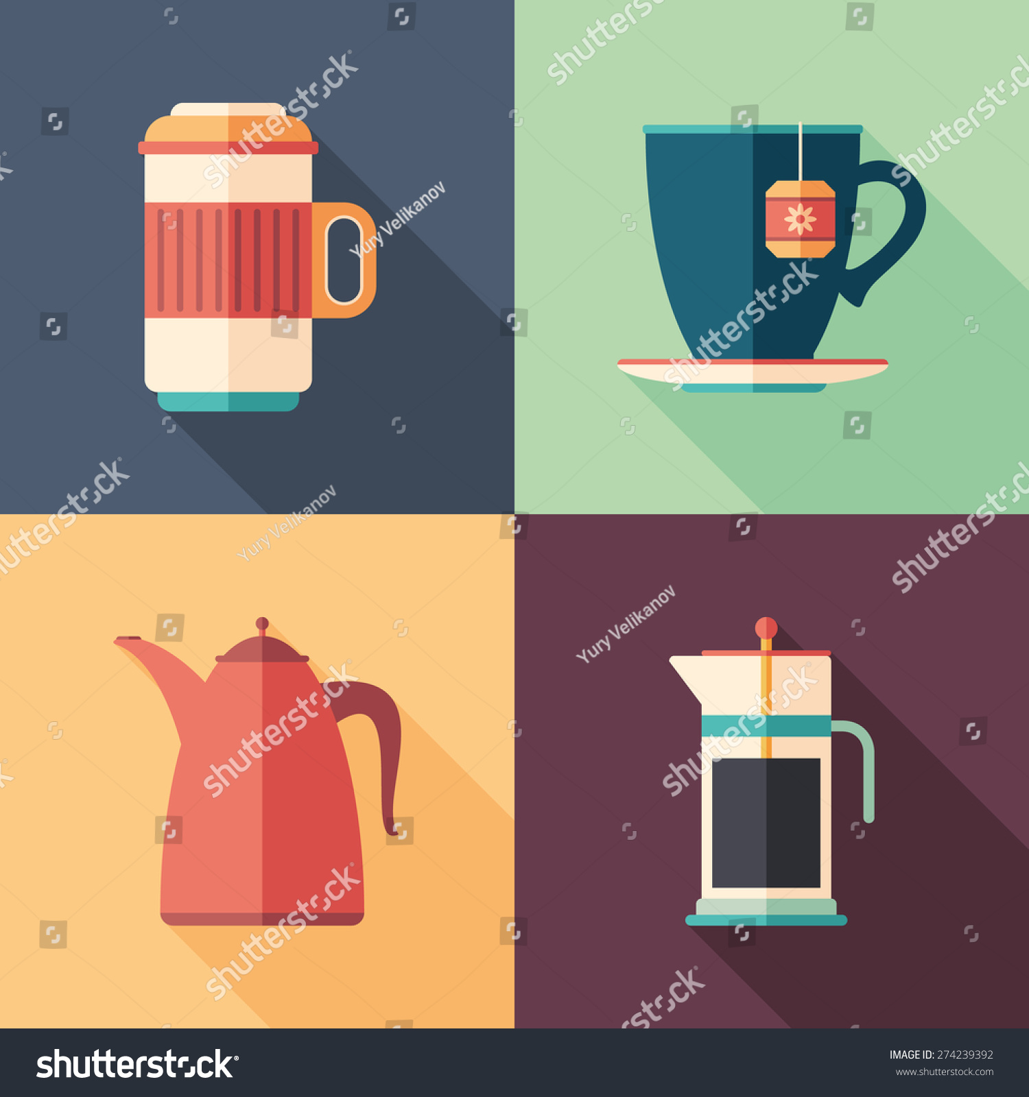 Set Coffee Tea Flat Square Icons Stock Vector (Royalty Free) 274239392