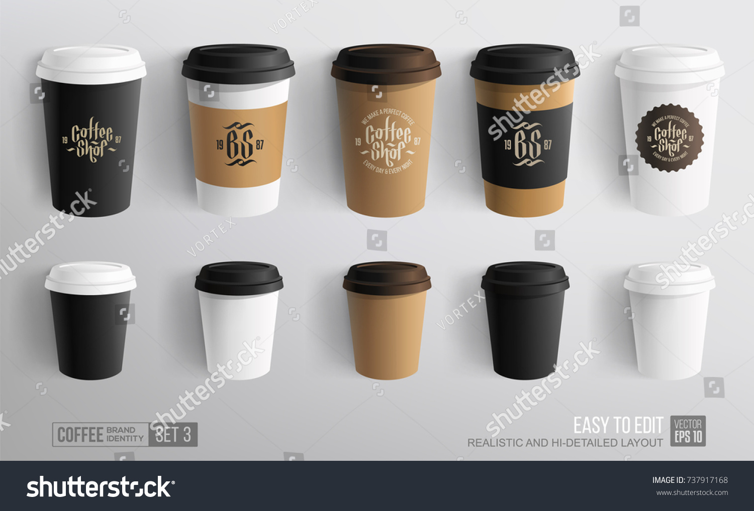 Download Set Coffee Cup Mockup Template Cafe Stock Vector Royalty Free 737917168
