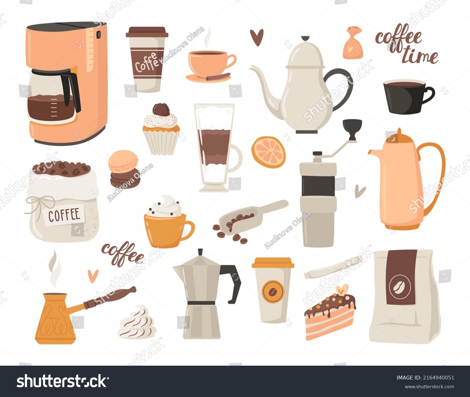 Set Coffee Elements Coffee Equipment Coffee Stock Vector (Royalty Free ...