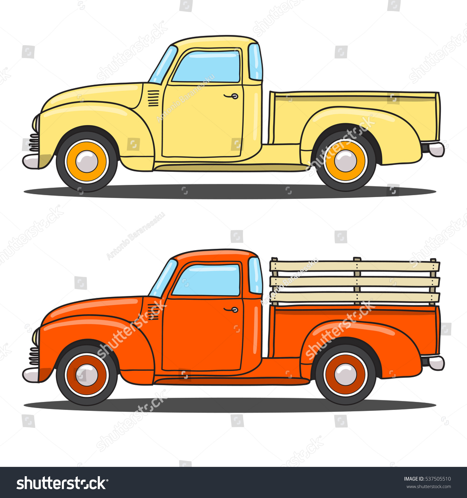 Set Color Retro Pickup Truck Vector Stock Vector Royalty Free 537505510