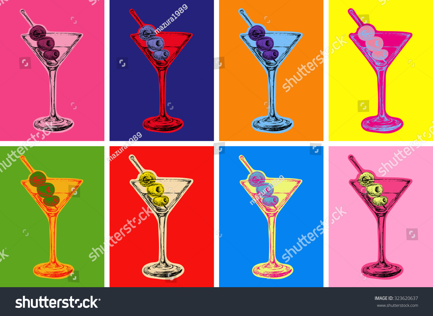 Set Colored Martini Cocktails Olives Vector Stock Vector Royalty Free 323620637 Shutterstock 0785