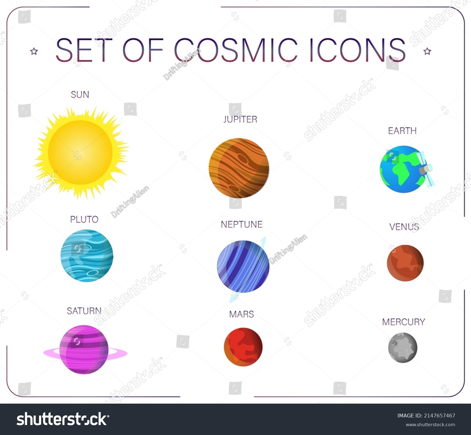 Set Coloref Space Icons Planets Beautiful Stock Vector (Royalty Free ...