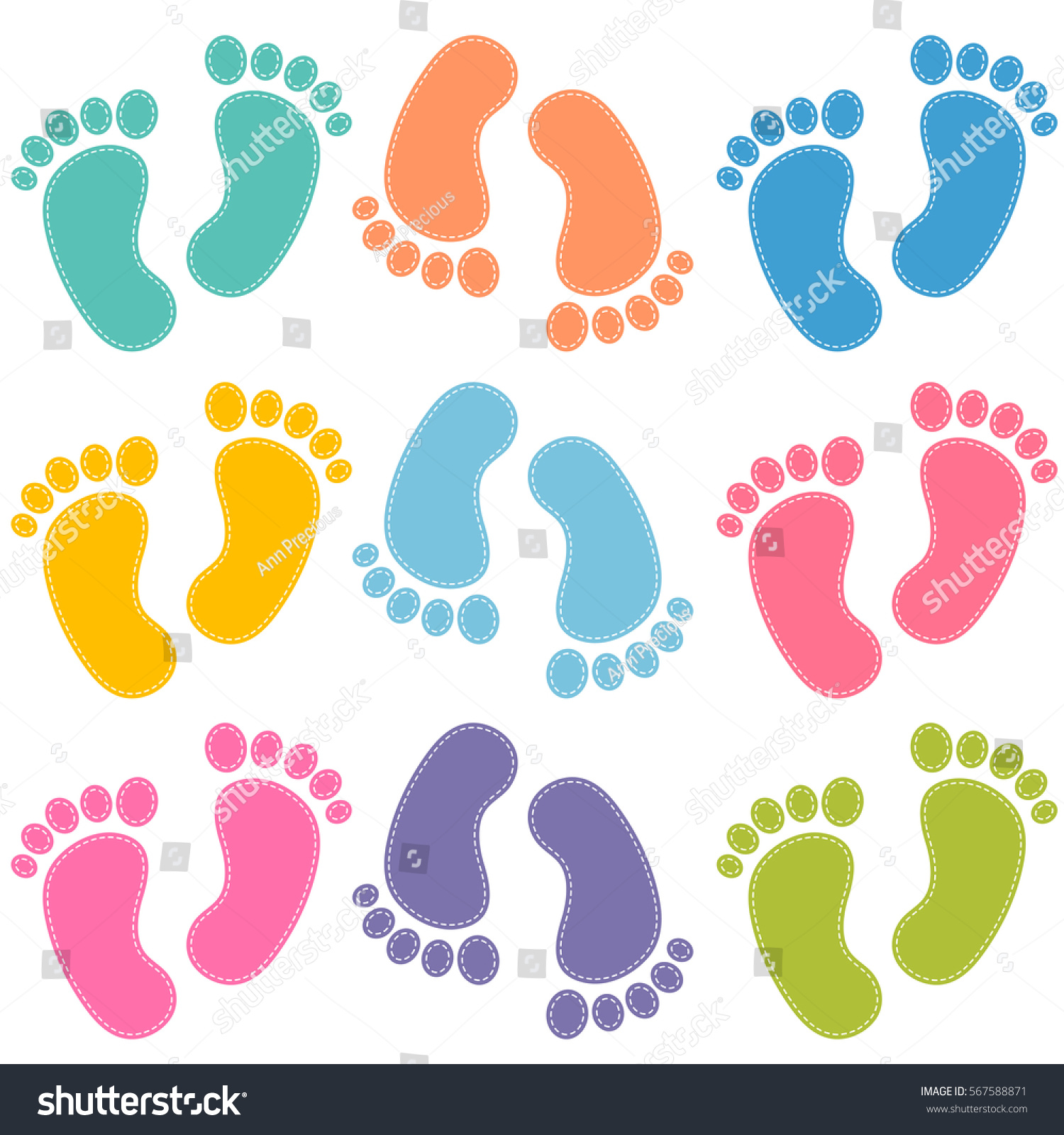 Set Colorful Baby Footprints Stock Vector (Royalty Free) 567588871