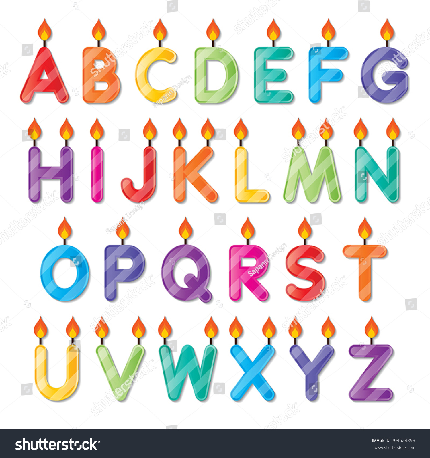 SVG of set of colorful capital alphabet letters A to Z candles. vector. svg