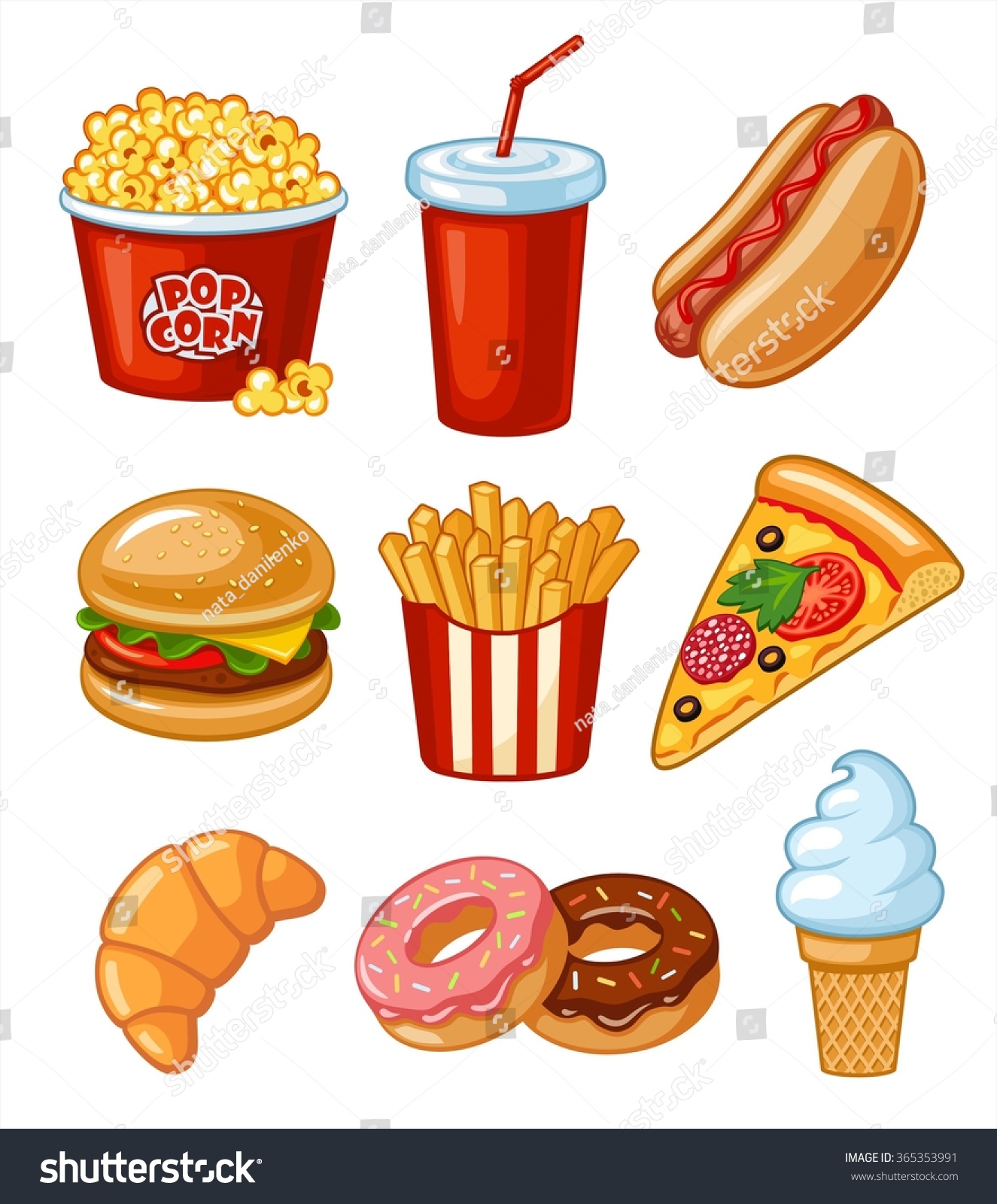 Set Colorful Cartoon Fast Food Icons Stock Vector 365353991 - Shutterstock