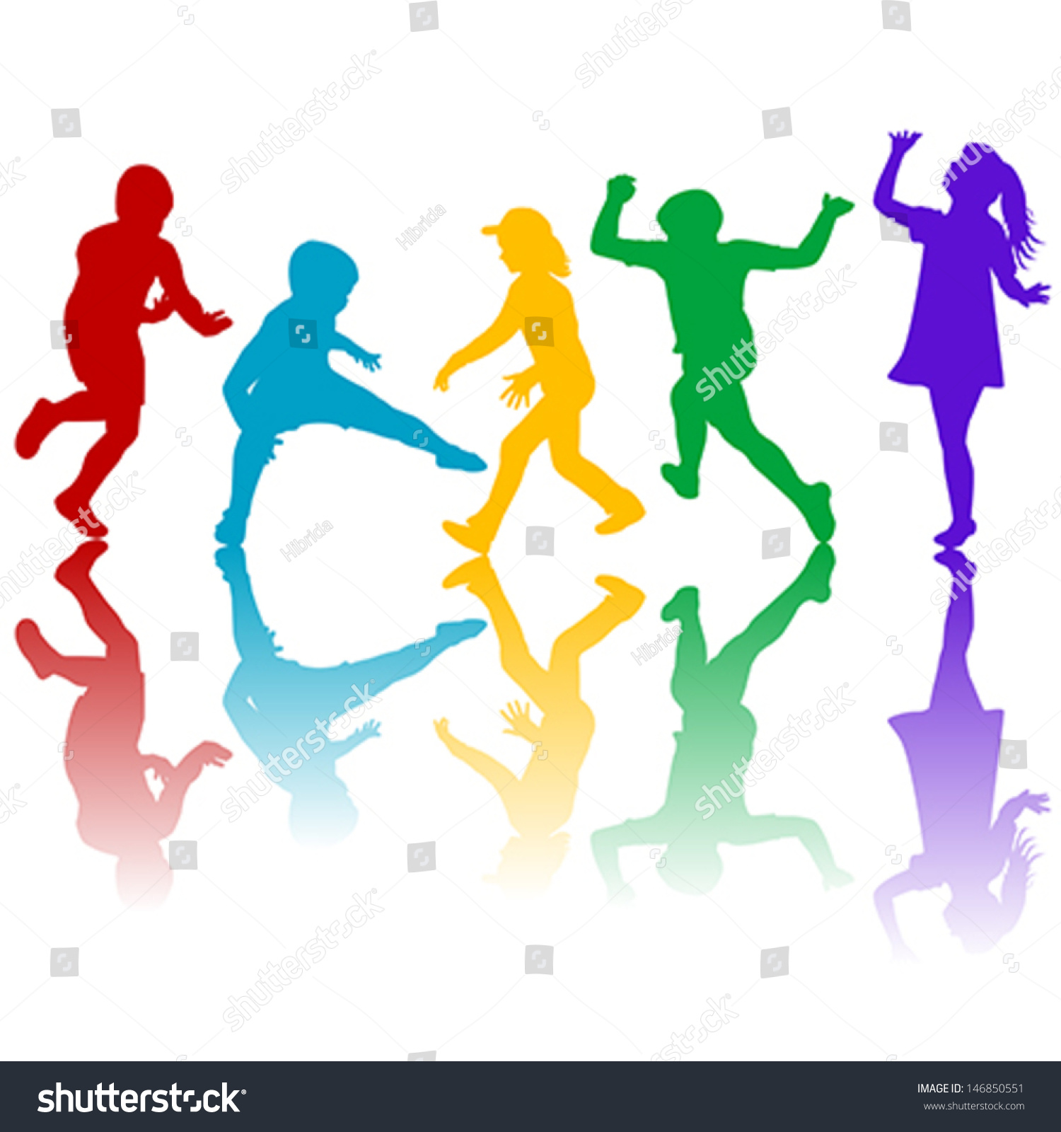 Set Colorful Children Silhouettes Playing Stock Vector 146850551 ...