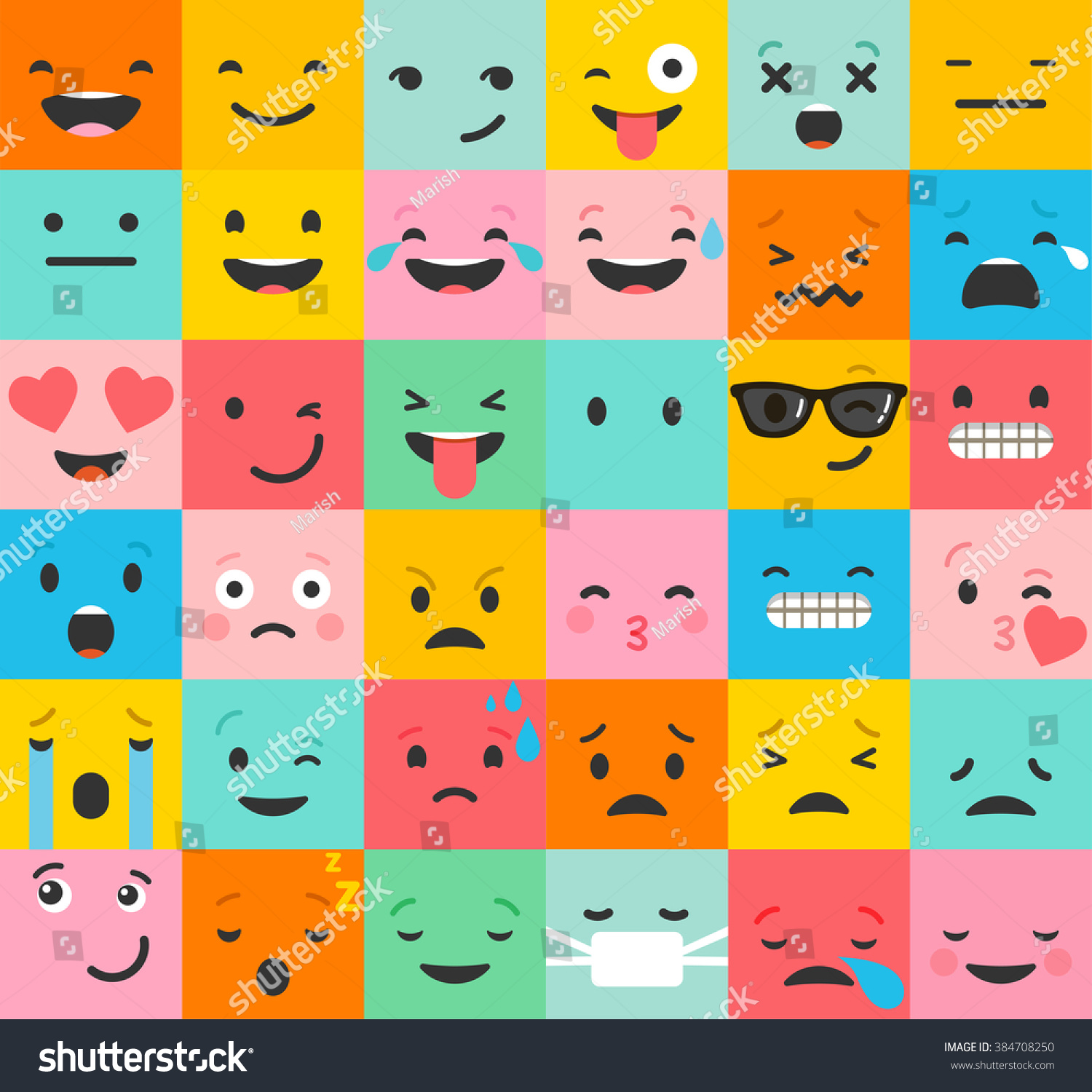 Set Of Colorful Emoticons, Emoji Flat Backgound Pattern Stock Vector ...