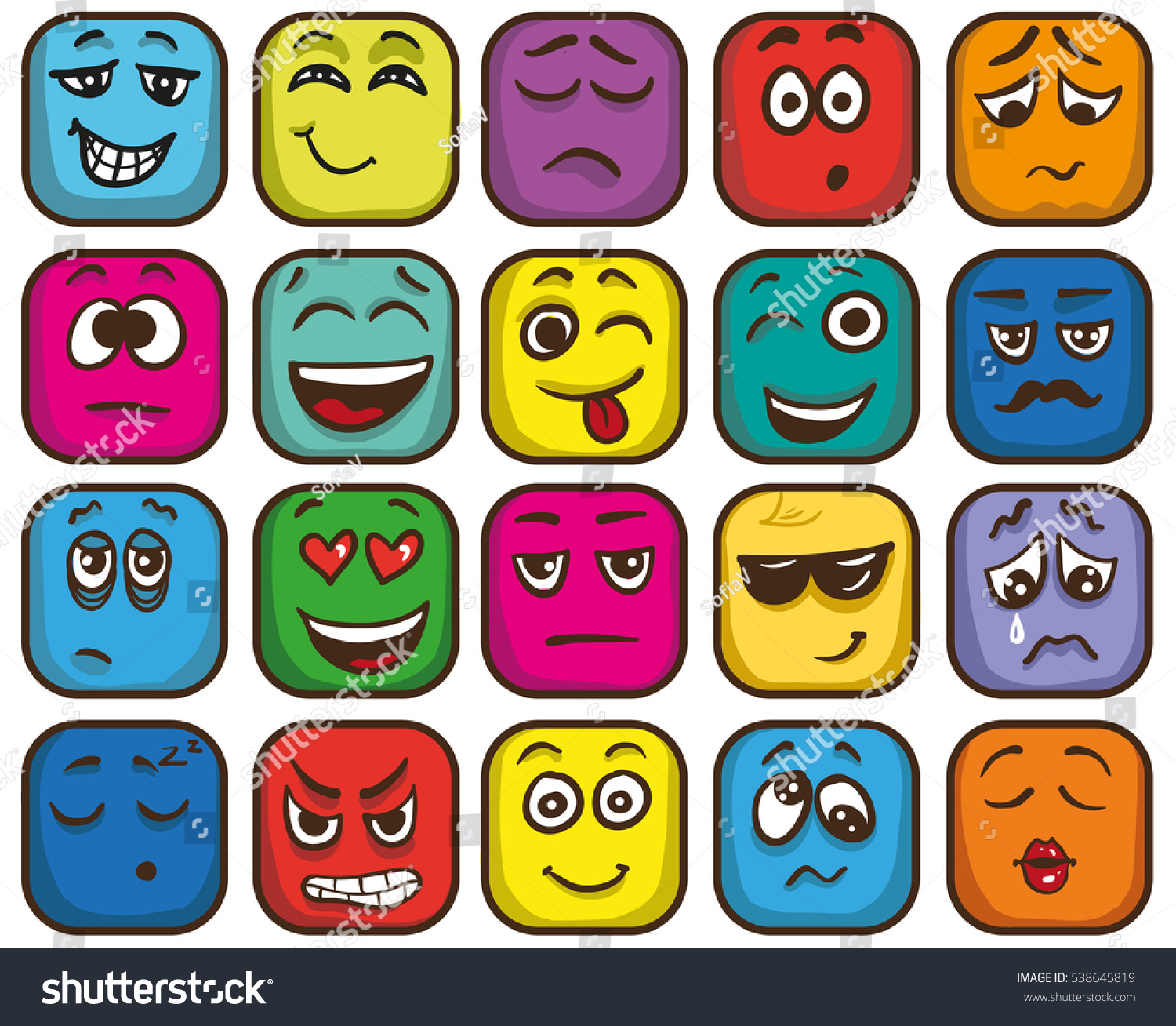 Set Colorful Emoticons Square Emoji Flat Stock Vector (Royalty Free ...