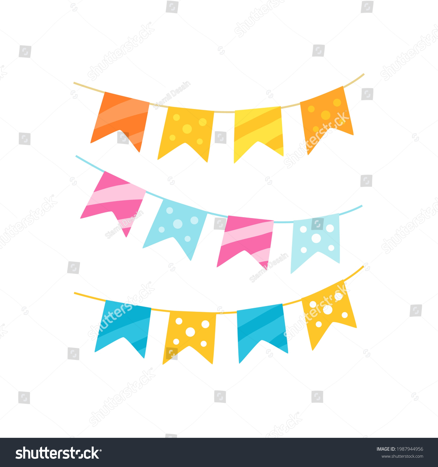 Set Colorful Hanging Bunting Flag Celebration Stock Vector (Royalty ...