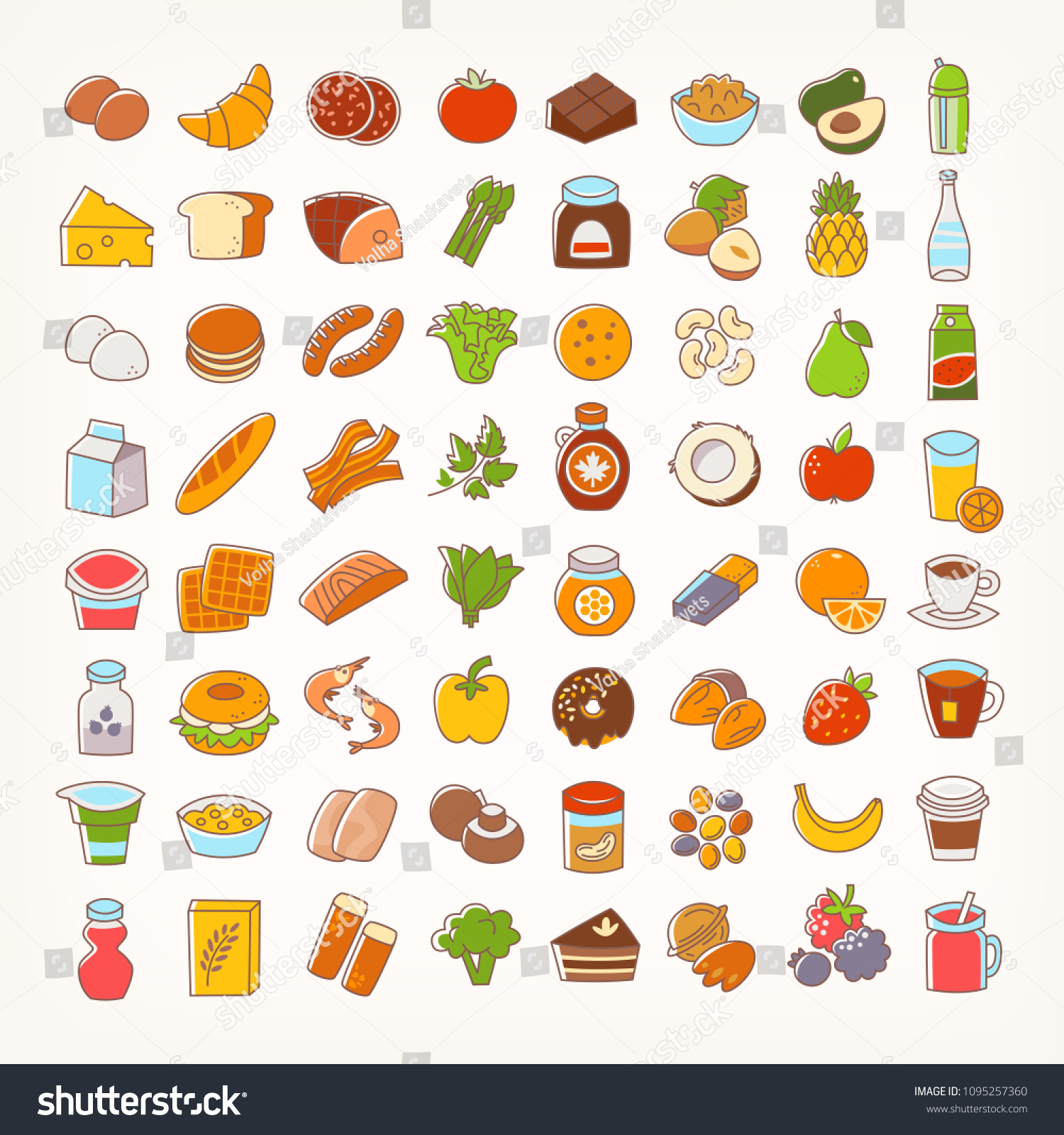 Set Colorful Line Stroke Icons Food Stock Vector (Royalty Free ...