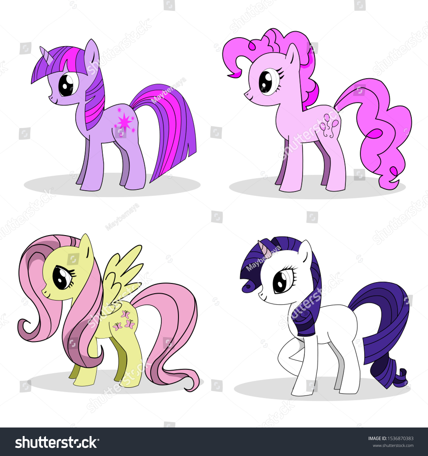 SVG of Set of colorful little cute hand drawn cartoon character pony and unicorn isolated on white background. my little pony friendship. svg