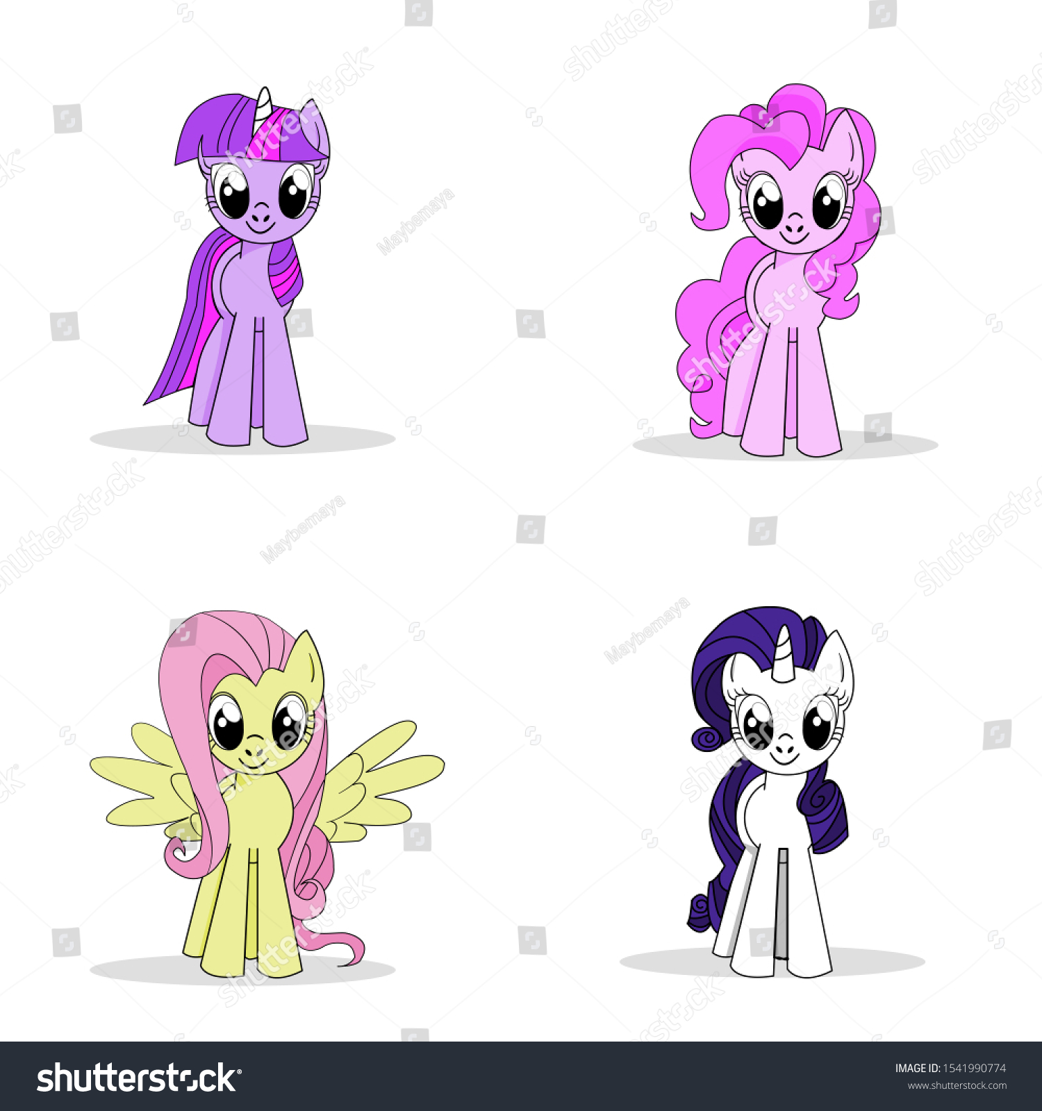 SVG of Set of colorful little cute hand drawn cartoon character pony unicorn isolated on white background. My little pony friendship. svg