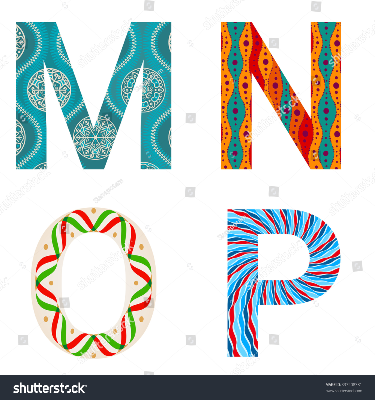 Set Colorful Patterned Letters M N Stock Vector 337208381 - Shutterstock