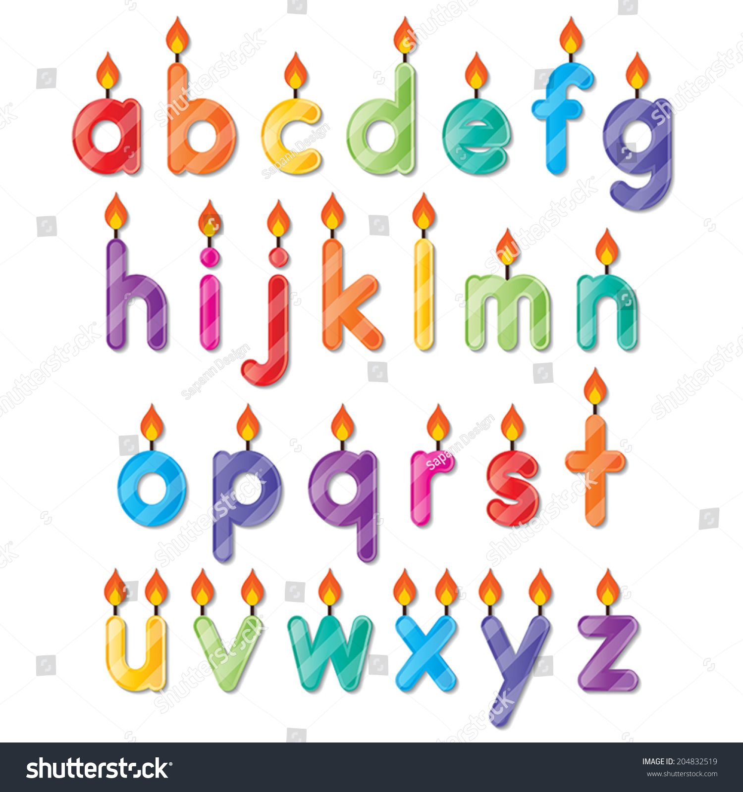 SVG of set of colorful small alphabet letters a to z candles. vector. svg