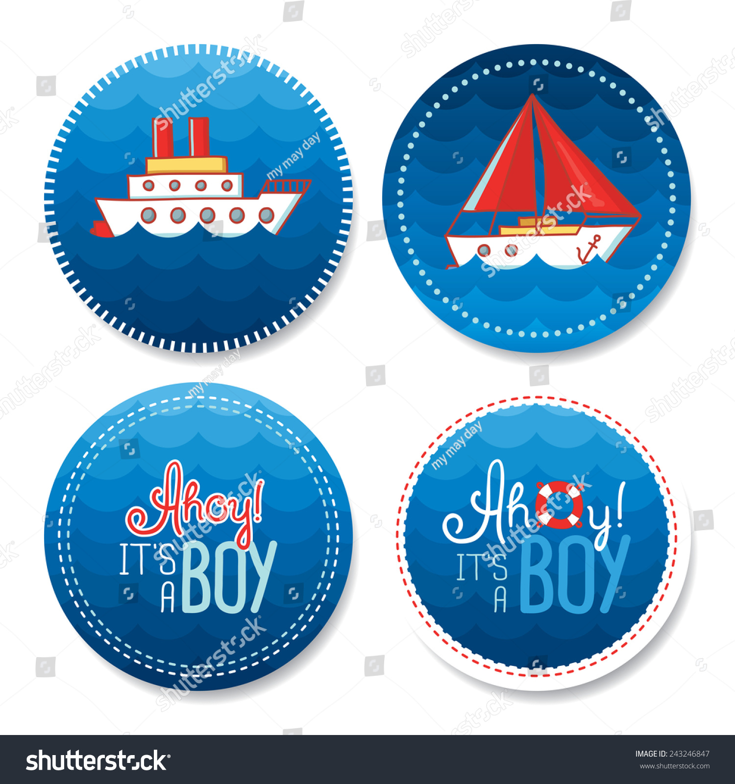 SVG of Set of colorful stickers for boy's birthday in marine style svg