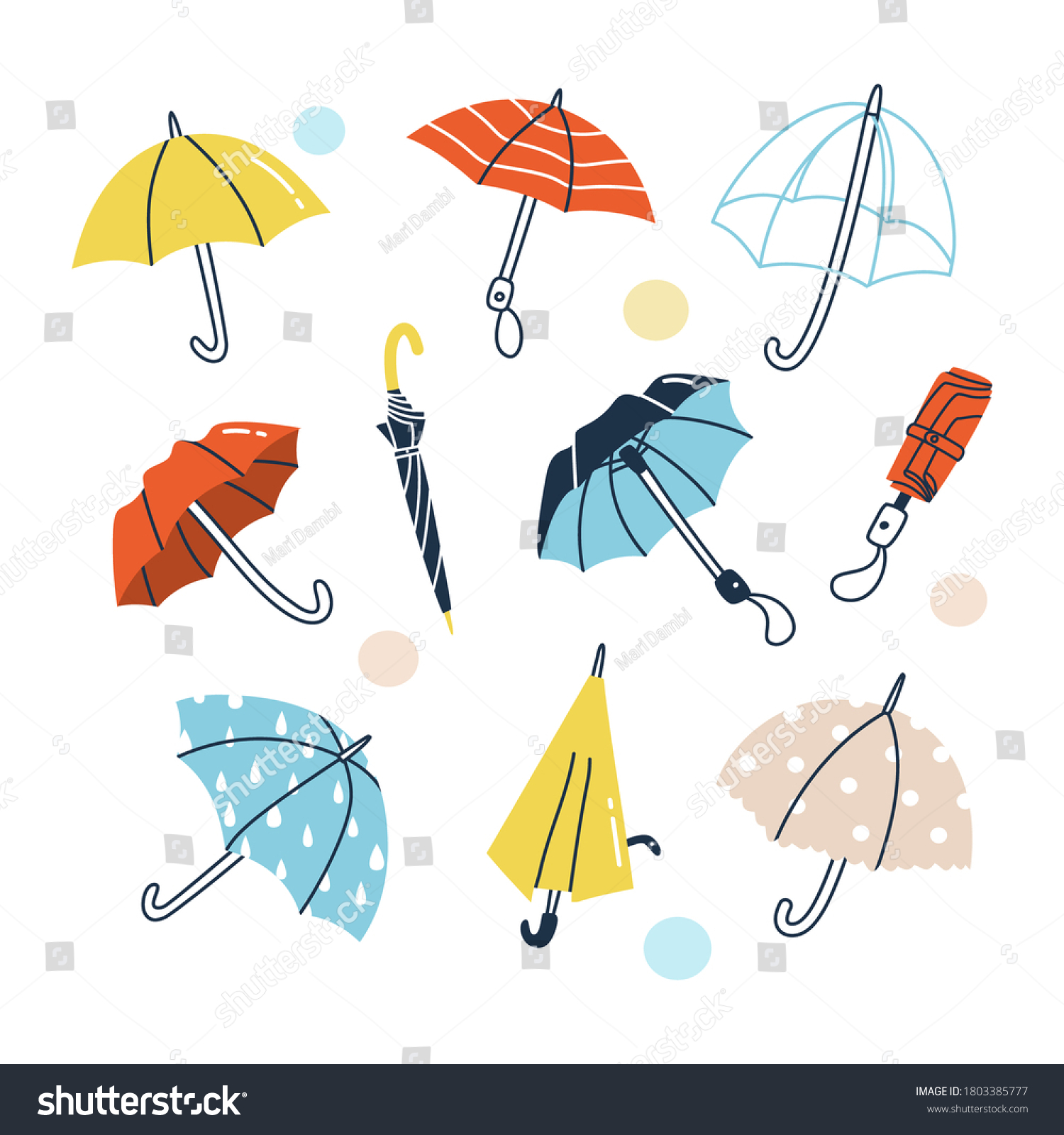 Set Colorful Umbrellas Various Positions Vector Stock Vector (Royalty ...