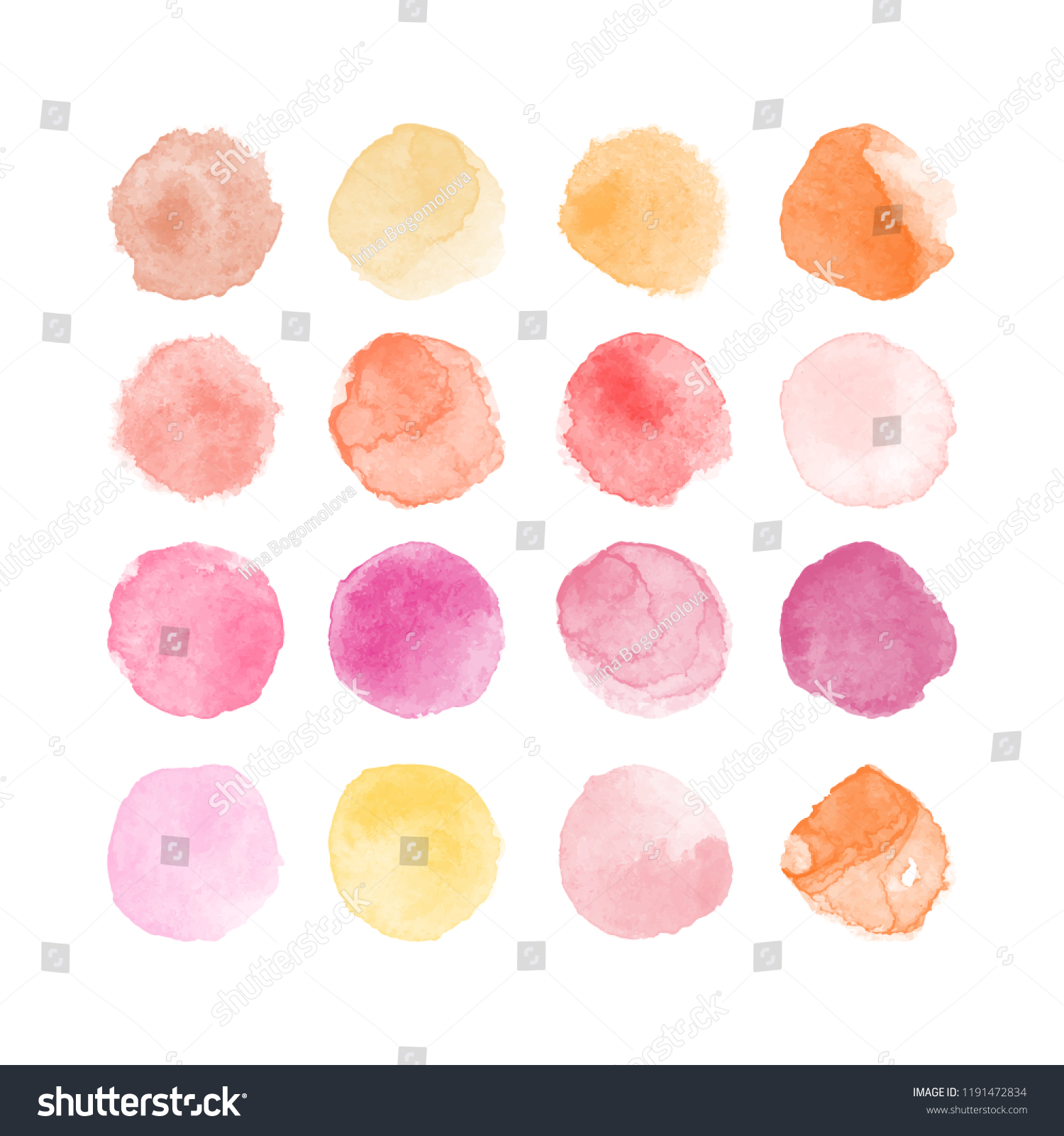 Set Colorful Watercolor Hand Painted Round Stock Vector (Royalty Free ...