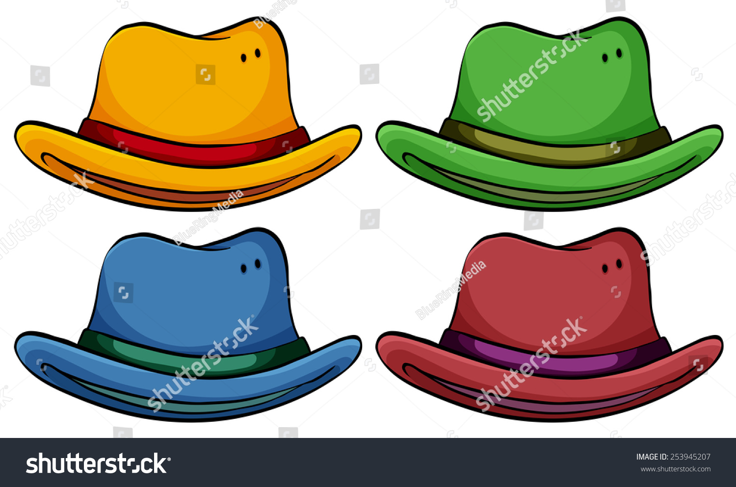 Set Of Colourful Hats On A White Background Stock Vector 253945207 ...