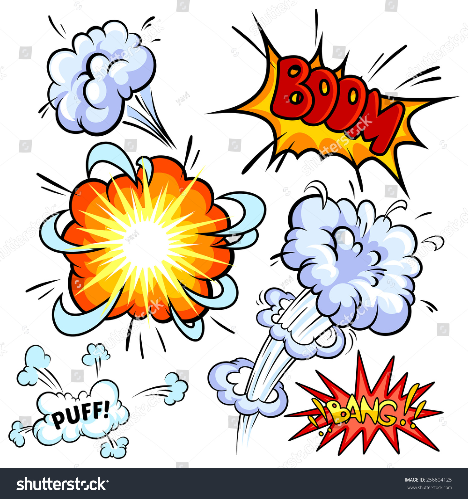 Set Of Comic Explosion. Vector Clip-Art Illustration On A White ...