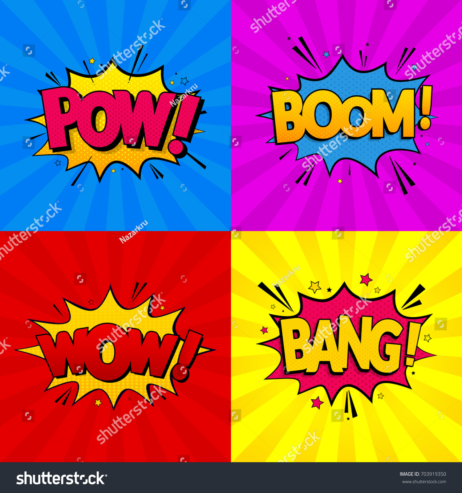 Set Comic Expressions Boom Pow Wow Stock Vector Royalty Free