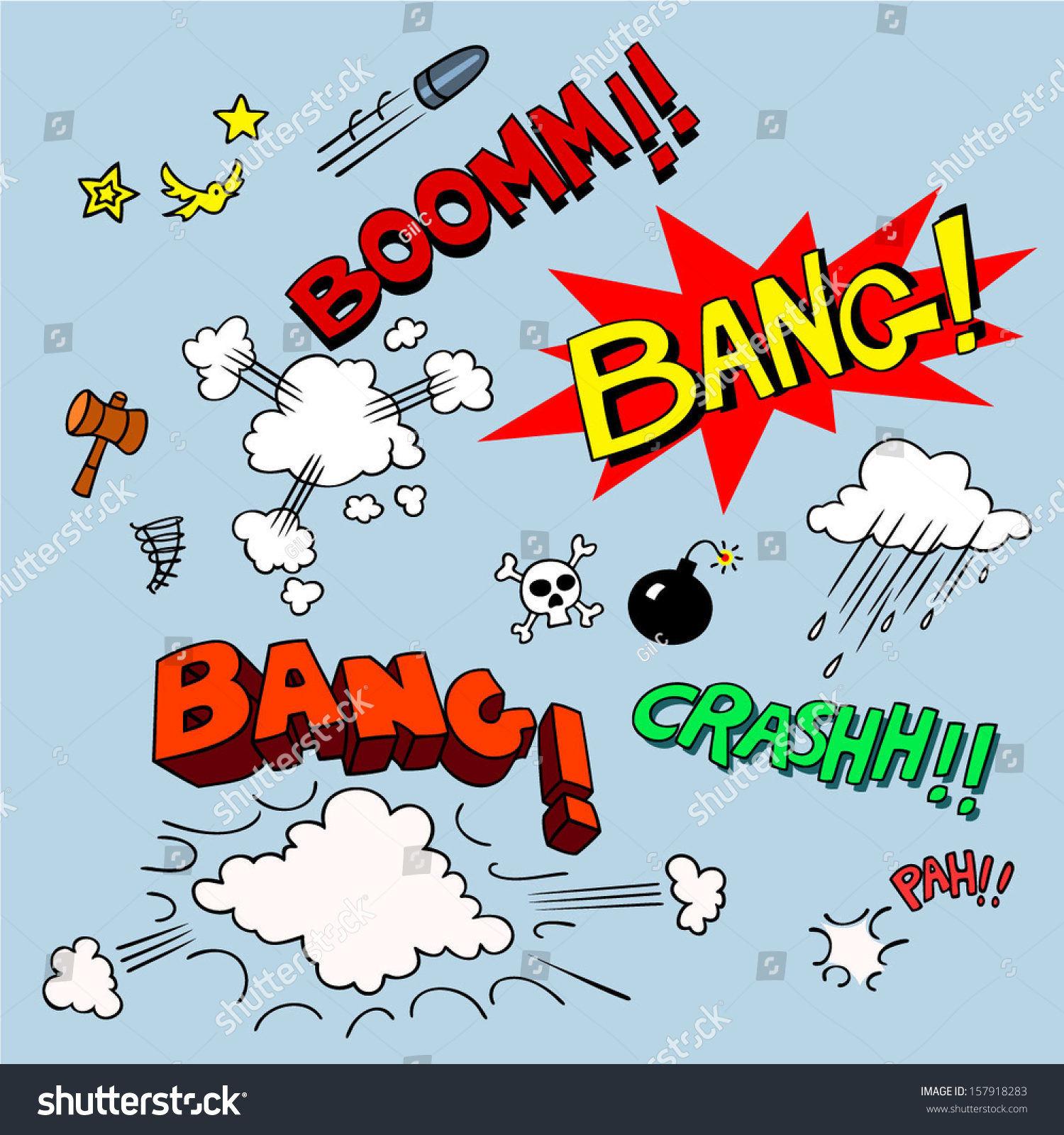 Set Of Comic Style Sound Symbols. Vector Illustration. - 157918283 ...