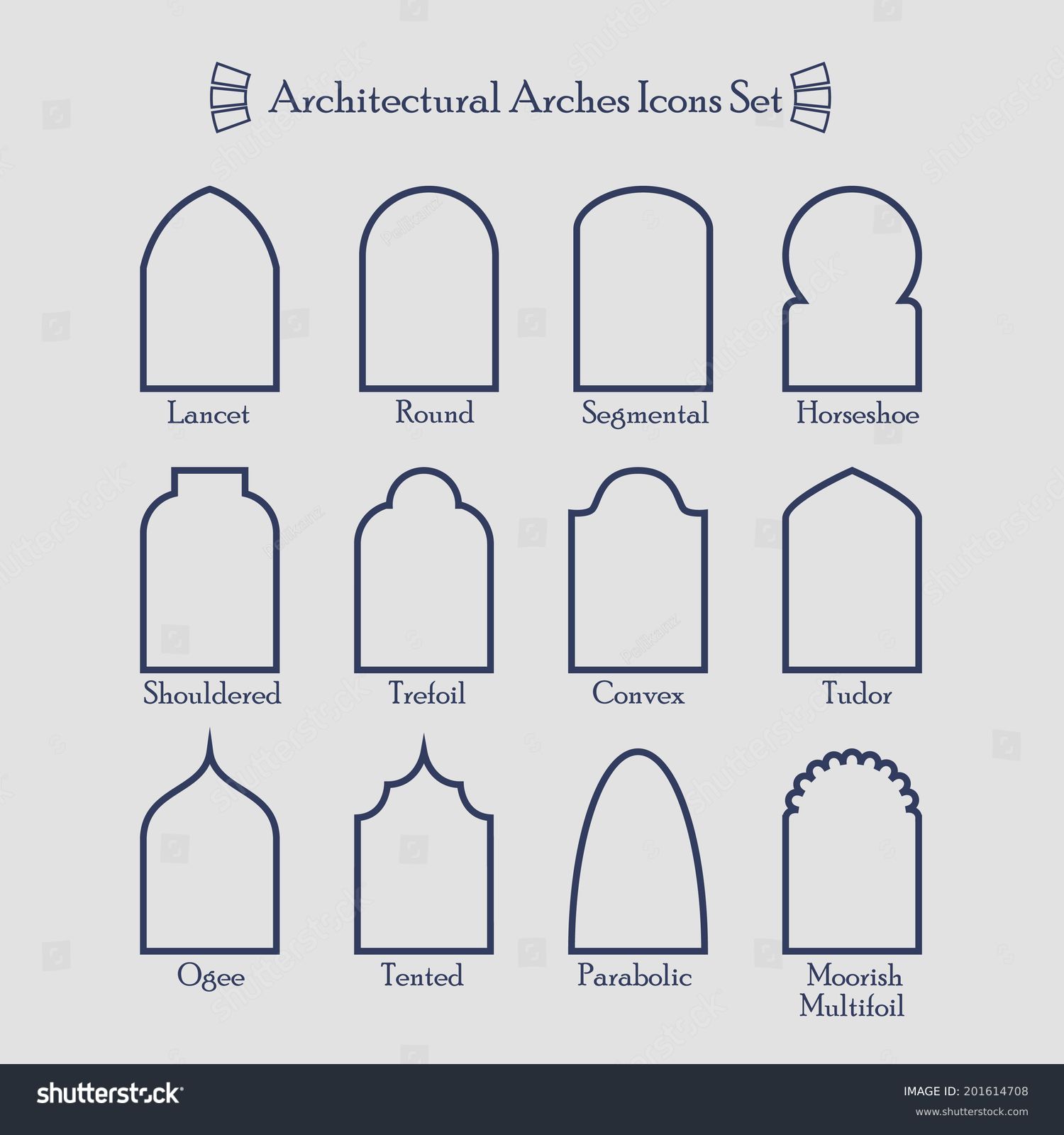 set common types architectural arches frame stock vector royalty