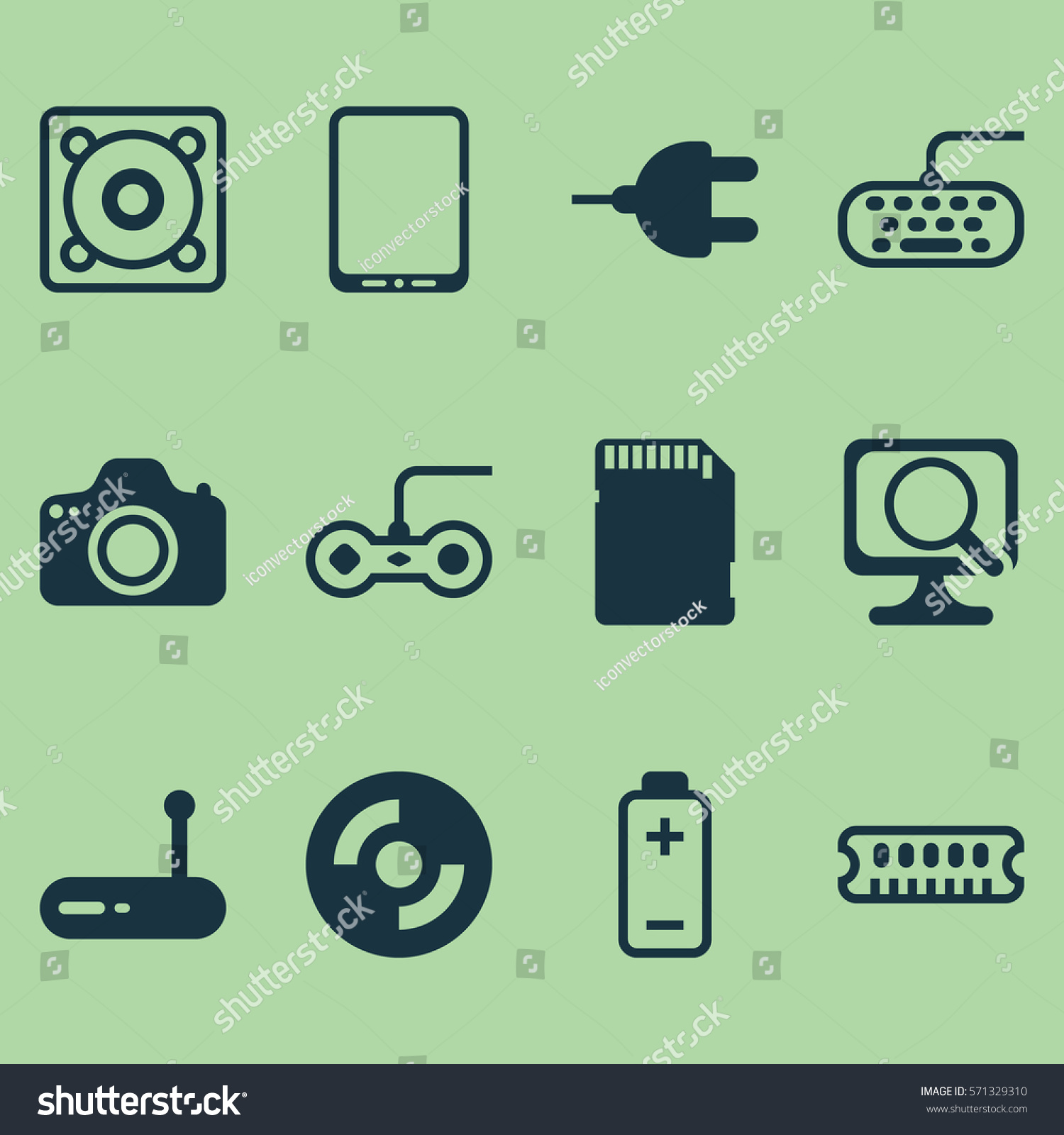 Set 12 Computer Hardware Icons Includes Stock Vector 571329310 ...