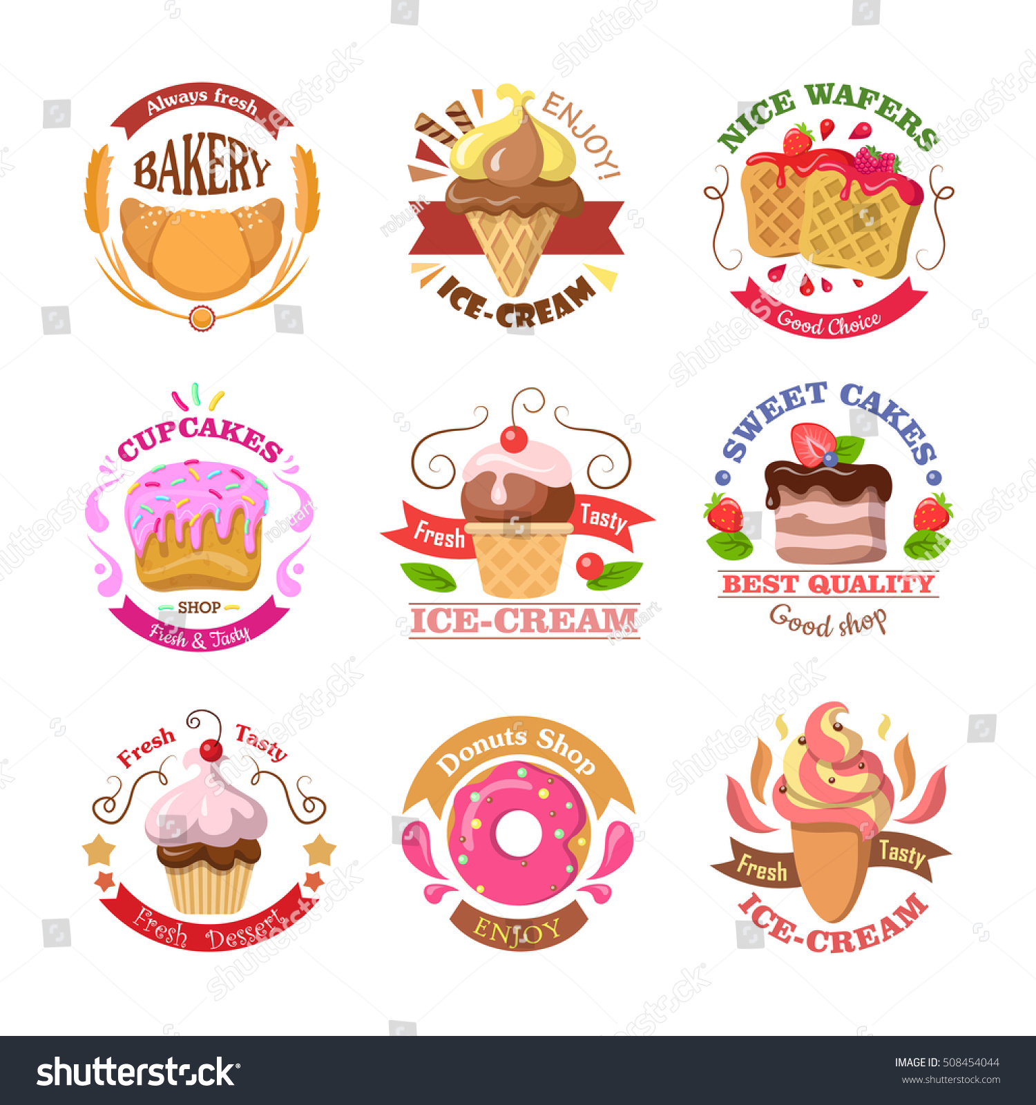 Set Confectionery Logos Isolated Always Fresh Stock Vector (Royalty ...