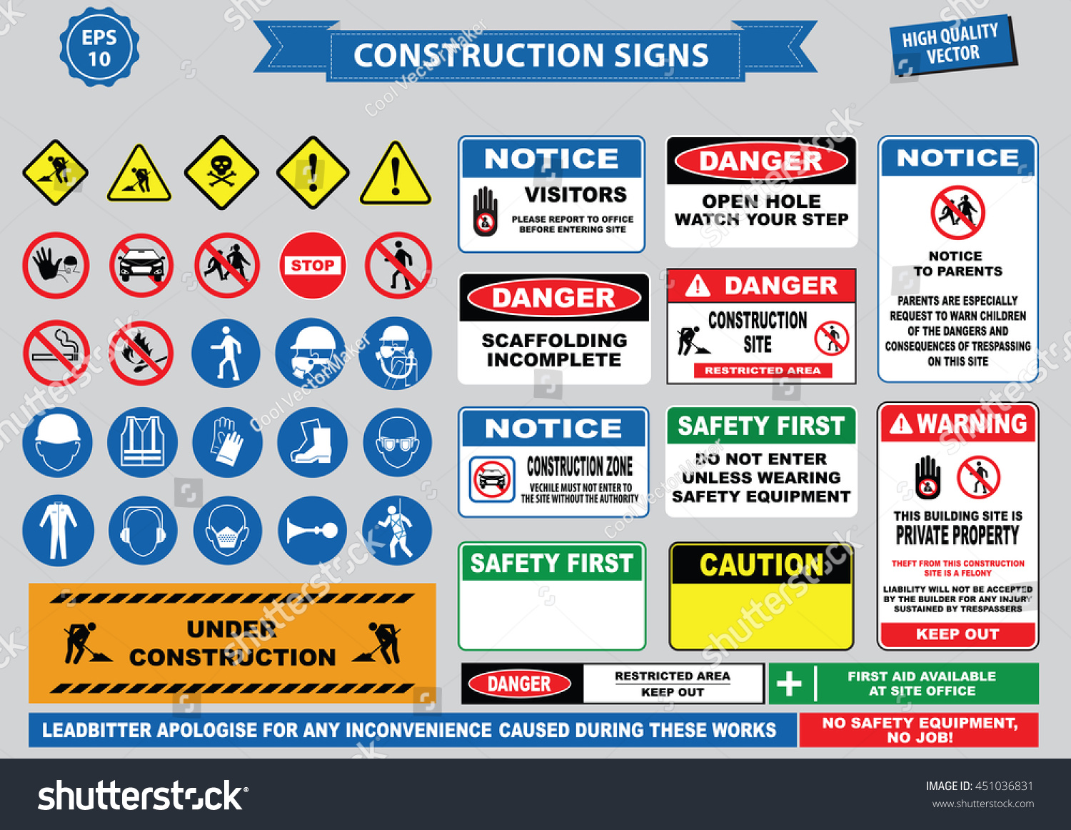 Set Construction Sign Warning Site Safety Stock Vector (Royalty Free ...