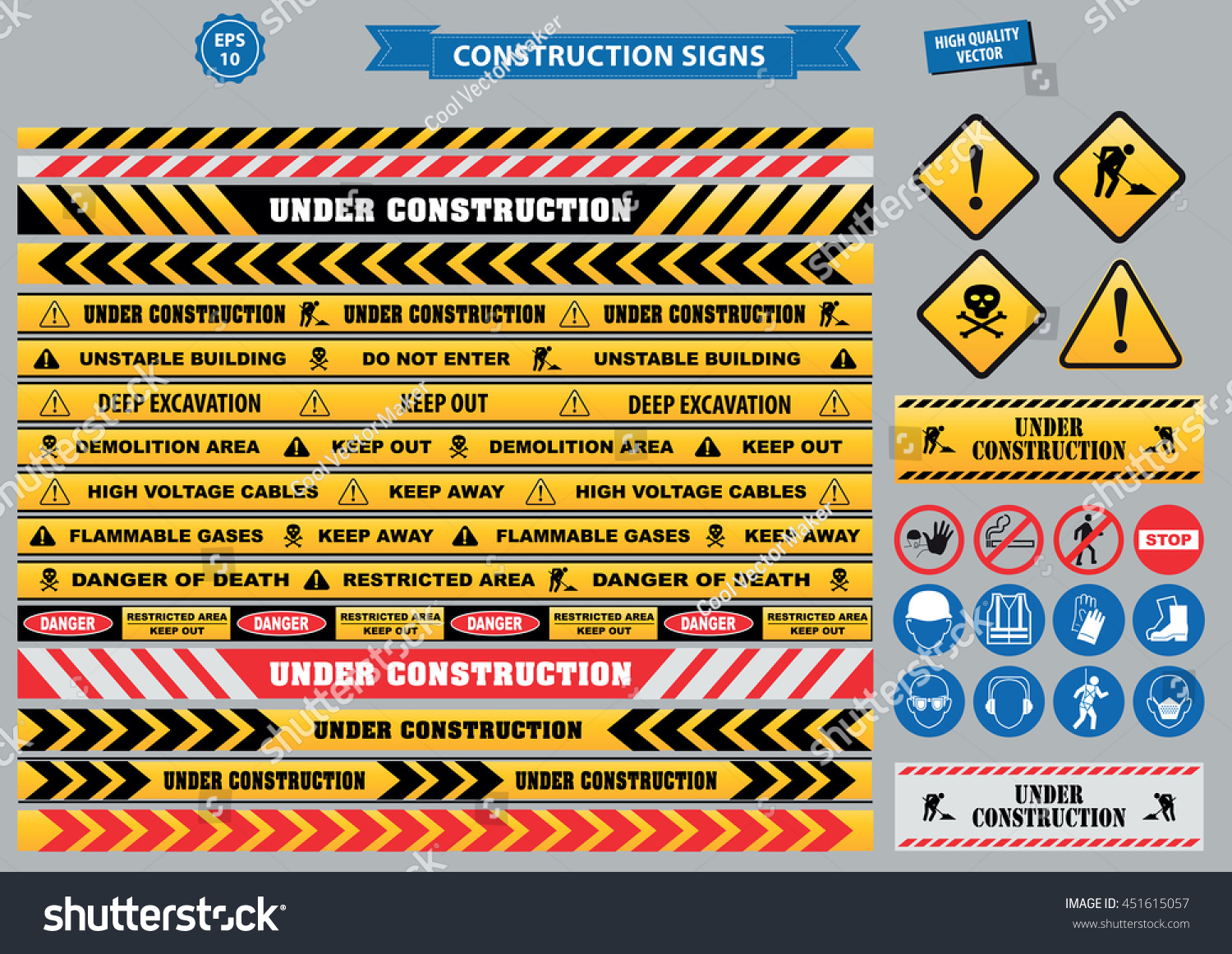 Vektor Stok Set Construction Sign Warning Site Safety (Tanpa Royalti ...