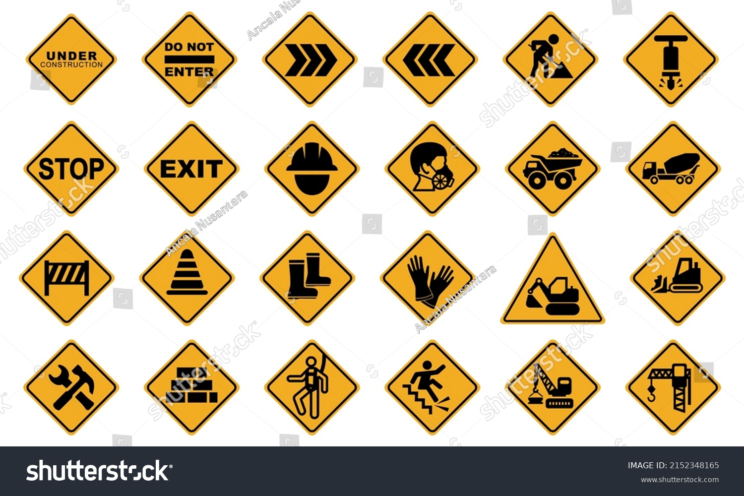 Set Construction Signs Warnings Safety Procedures Stock Vector (Royalty ...