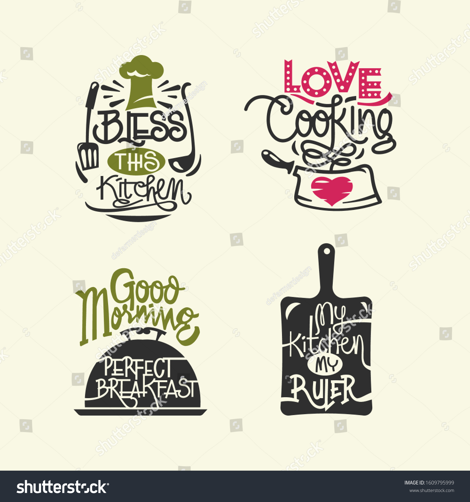 Set Cooking Quotes Label Typography Handwriting Stock Vector Royalty Free 1609795999 