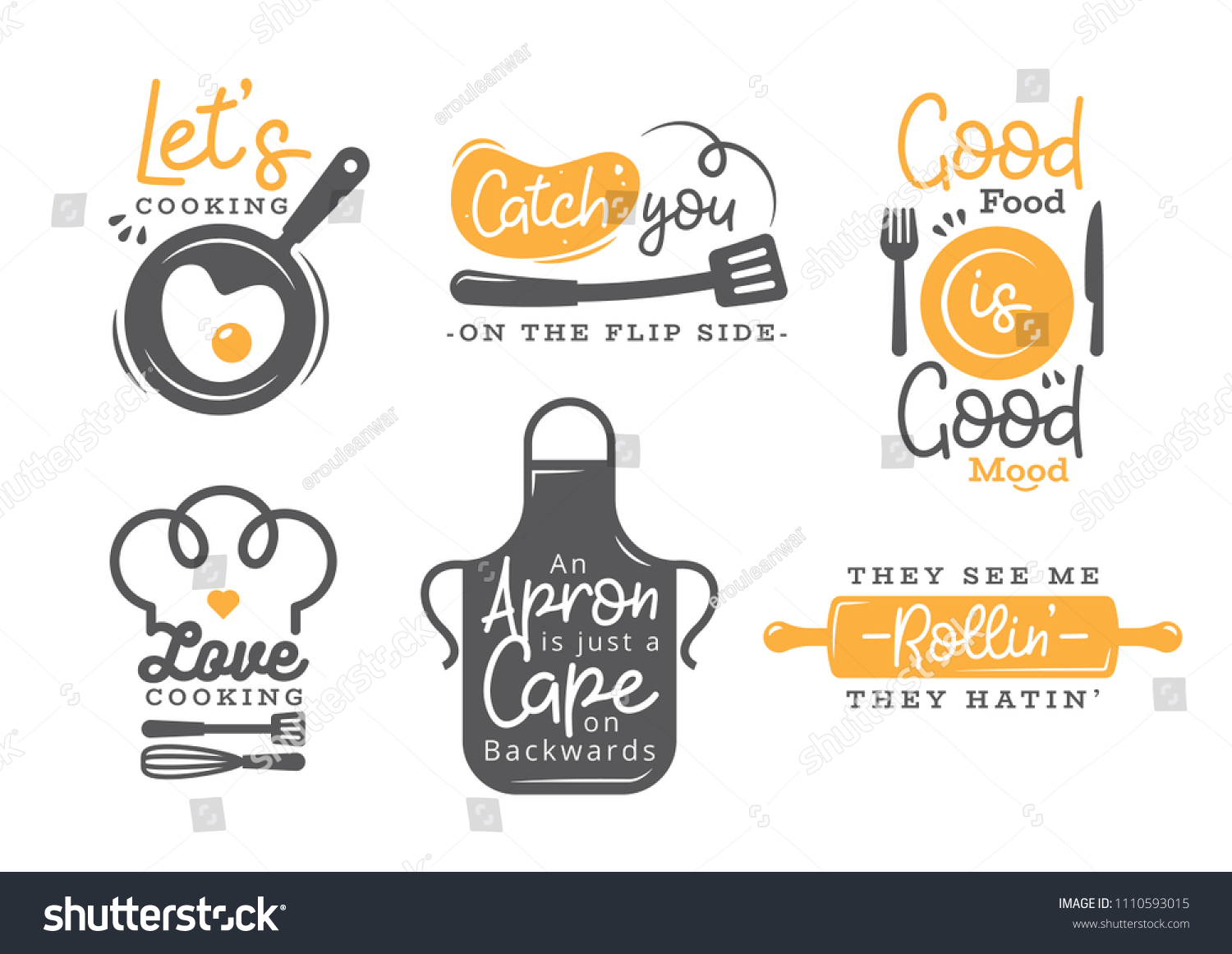 Set Cooking Quotes Label Typography Lettering Stock Vector Royalty Free 1110593015 Shutterstock 