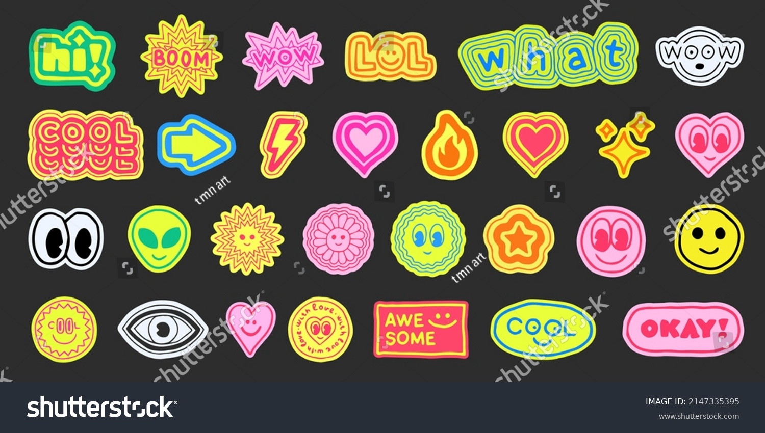 Set Cool Trendy Hand Drawn Stickers Stock Vector (Royalty Free ...