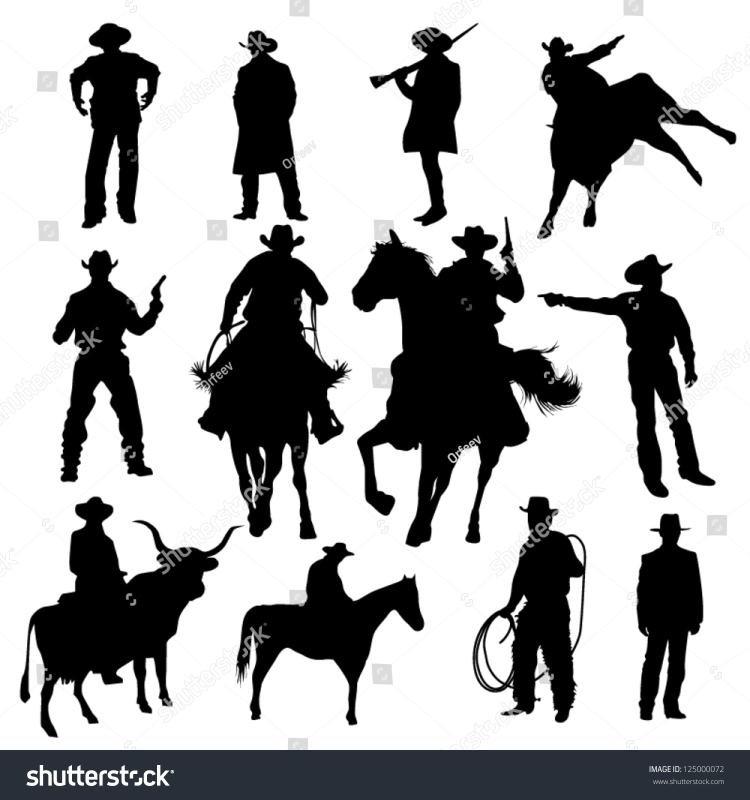 Set Cowboy Silhouettes Stock Vector 125000072 - Shutterstock