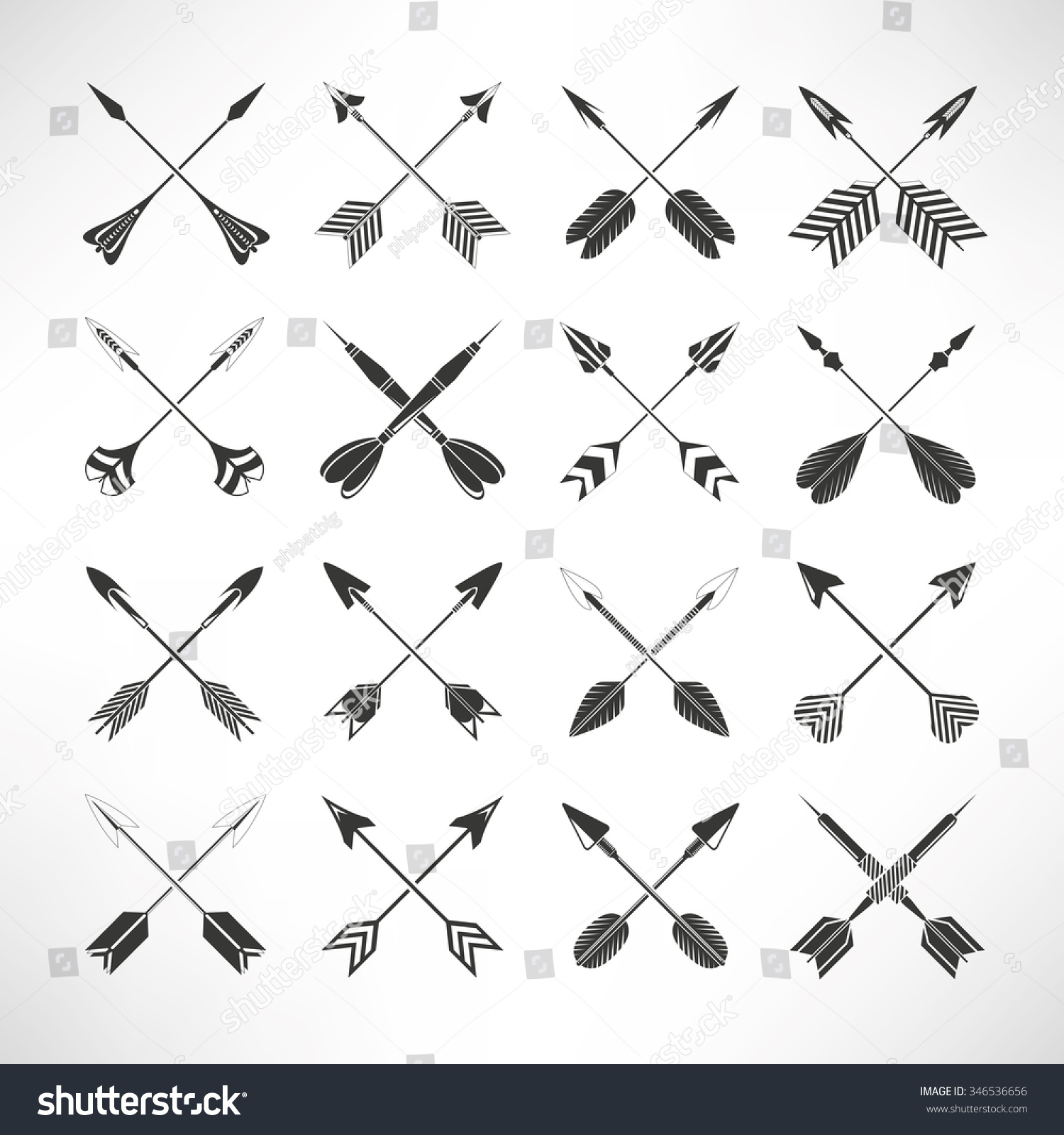 Set Of Crossed Arrows Stock Vector Illustration 346536656 : Shutterstock