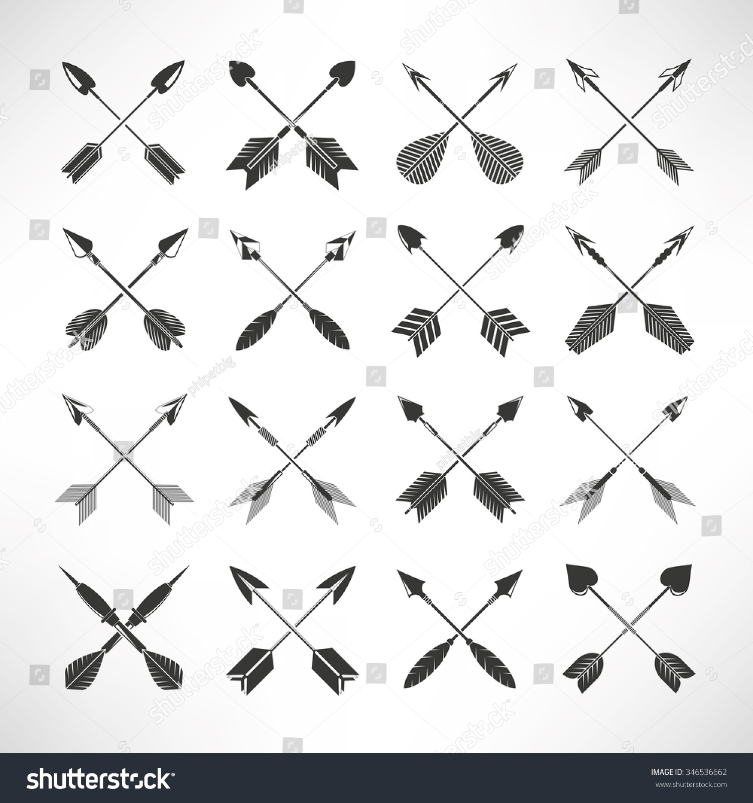 Set Crossed Arrows Stock Vector 346536662 - Shutterstock