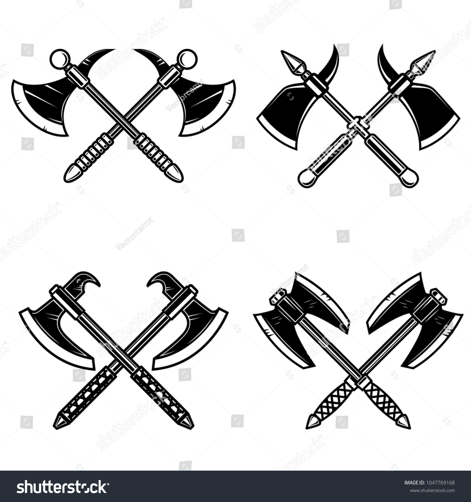 Set Crossed Medieval Axe Isolated On Stock Vector (Royalty Free ...