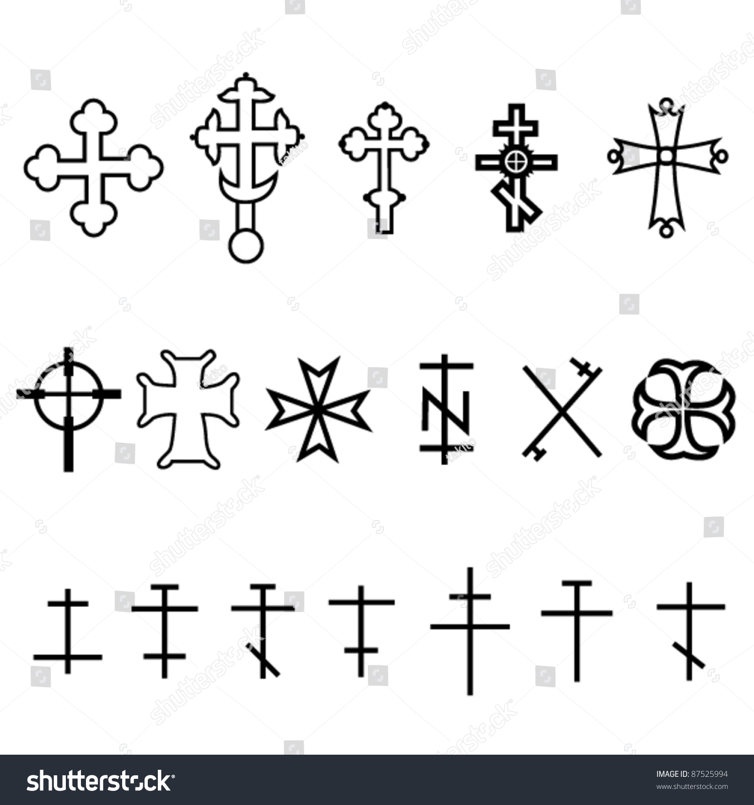 Set Of Crosses In Different Styles. Marine. Church. Life. Symbols ...