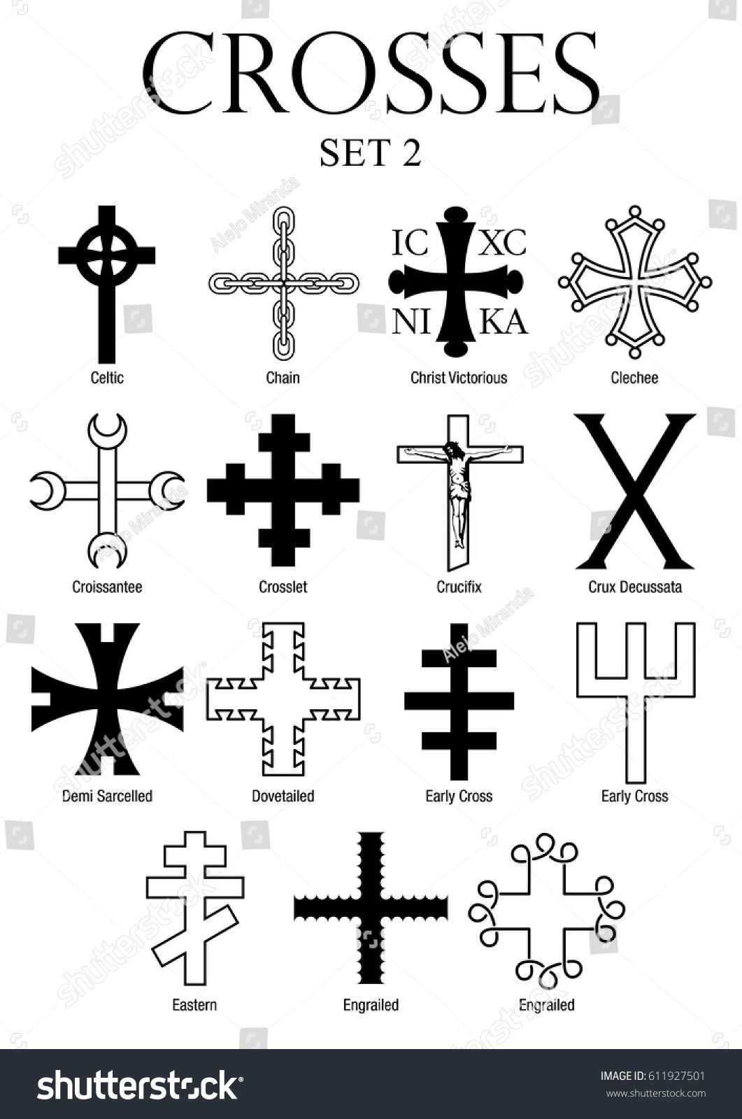 Different Types Crosses Their Meanings Stock Vector