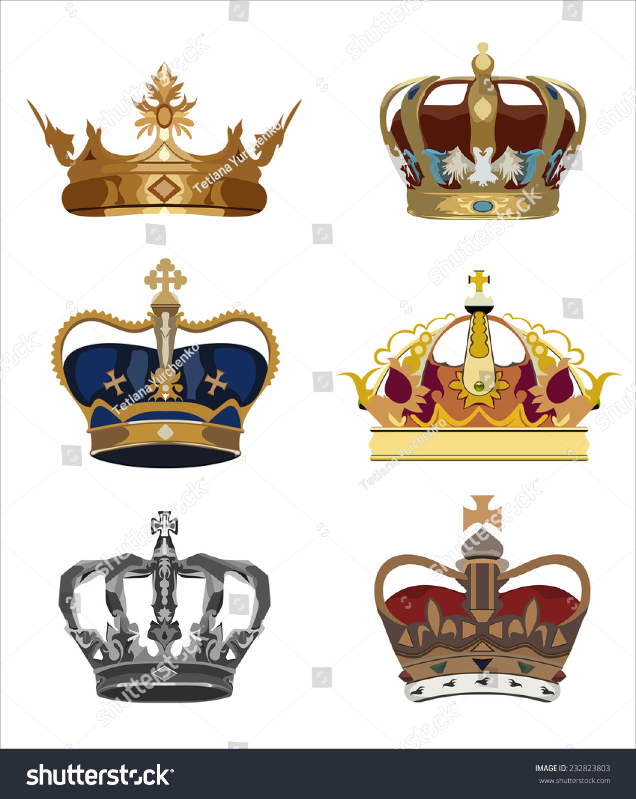 Set Crowns Isolated Stock Vector 232823803 - Shutterstock