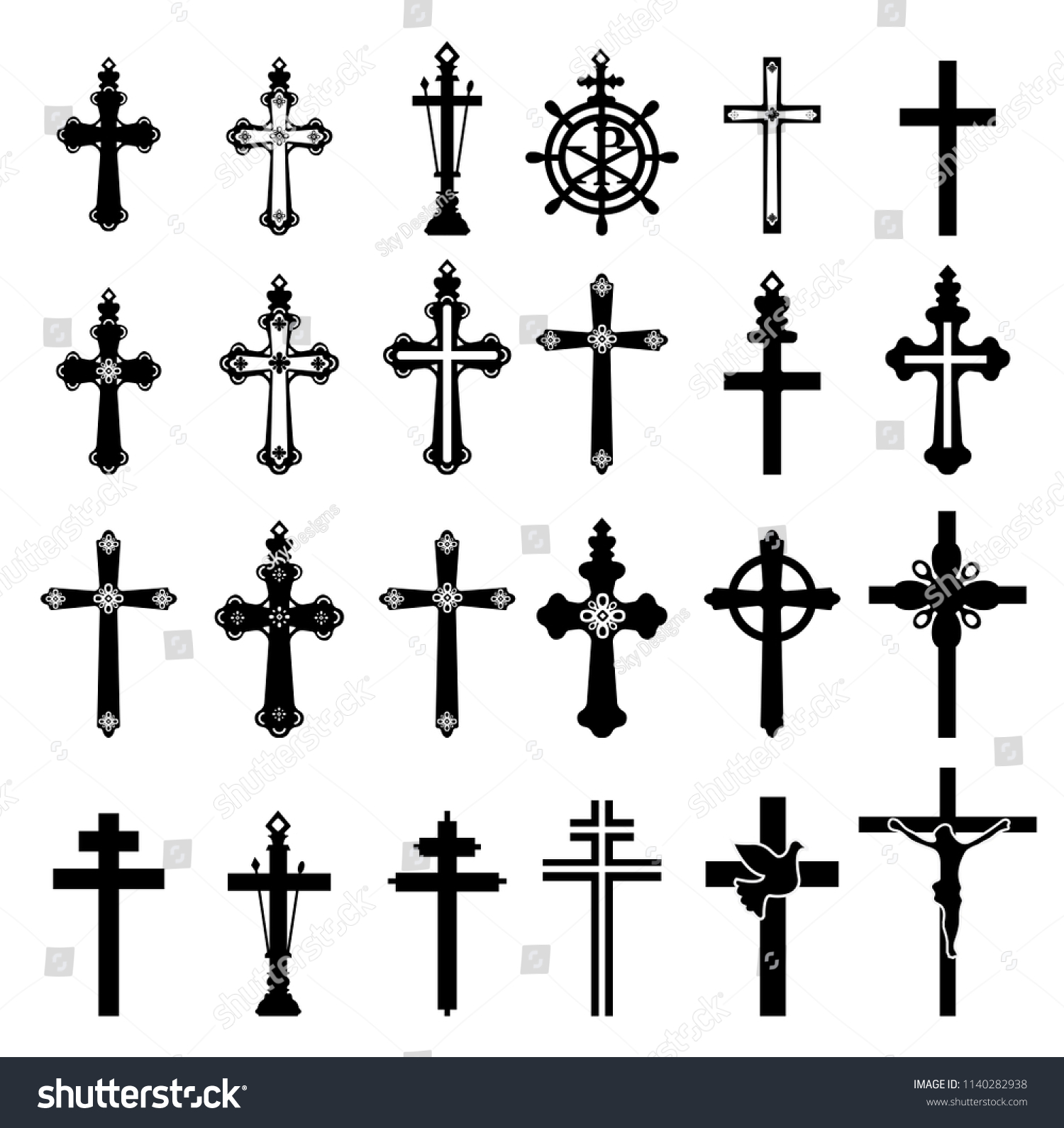 Set 35 Crucifix Vector Icons Stock Vector Royalty Free 1140282938