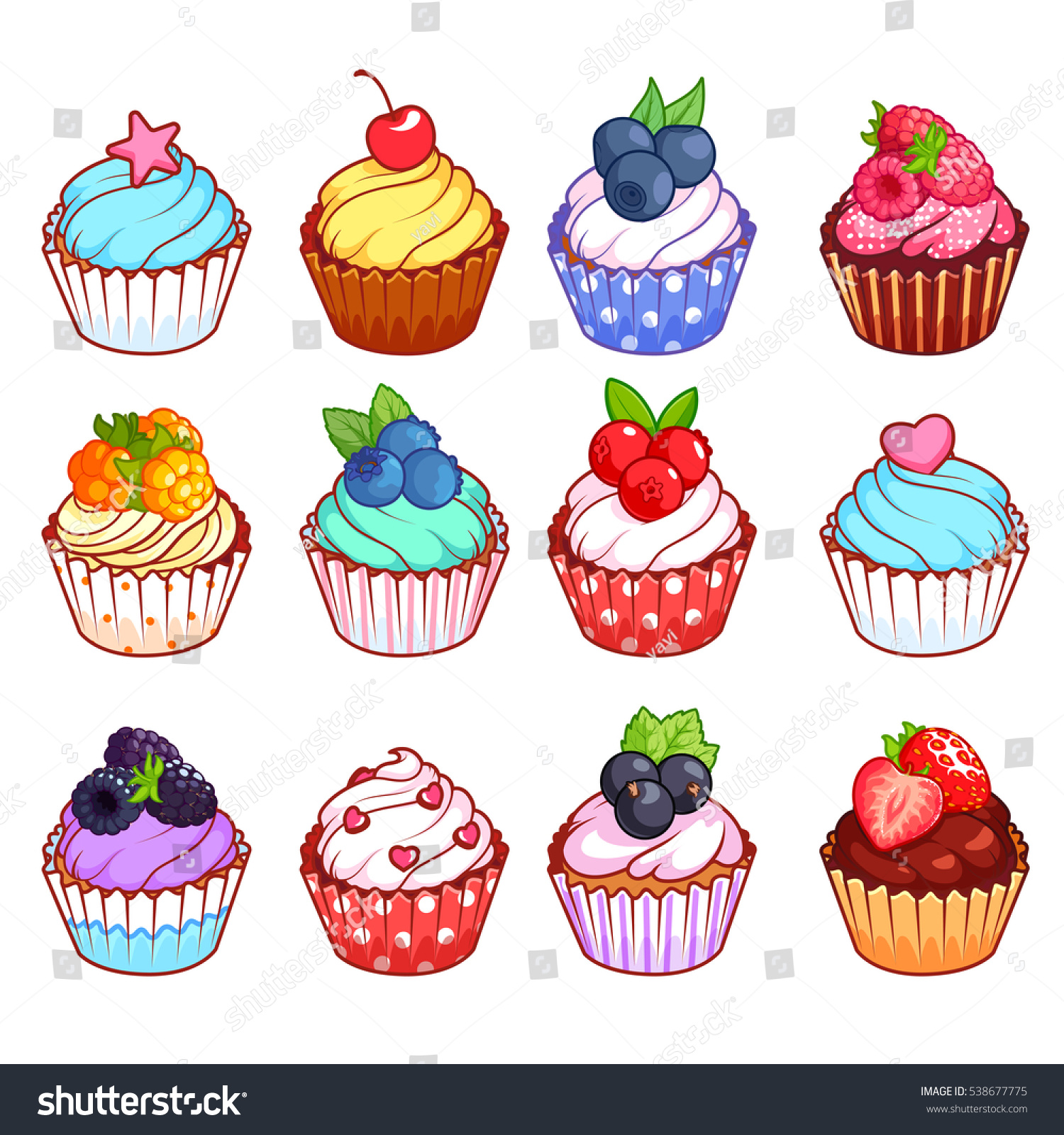 set cupcakes different toppings vector illustration stock vector 538677775 shutterstock set cupcakes different toppings vector illustration stock vector 538677775 shutterstock