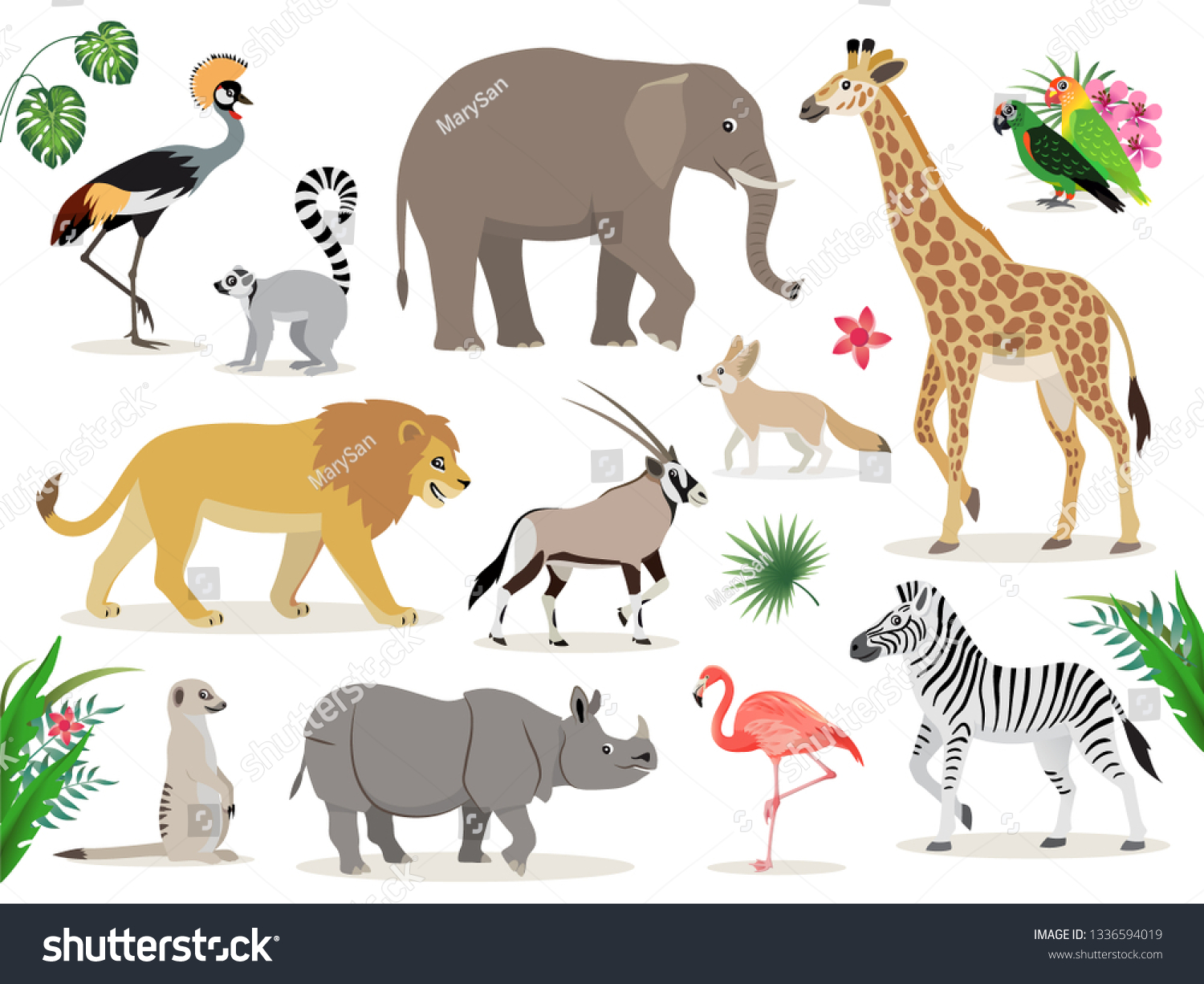 Set Cute African Animals Icons Isolated Stock Vector (Royalty Free ...