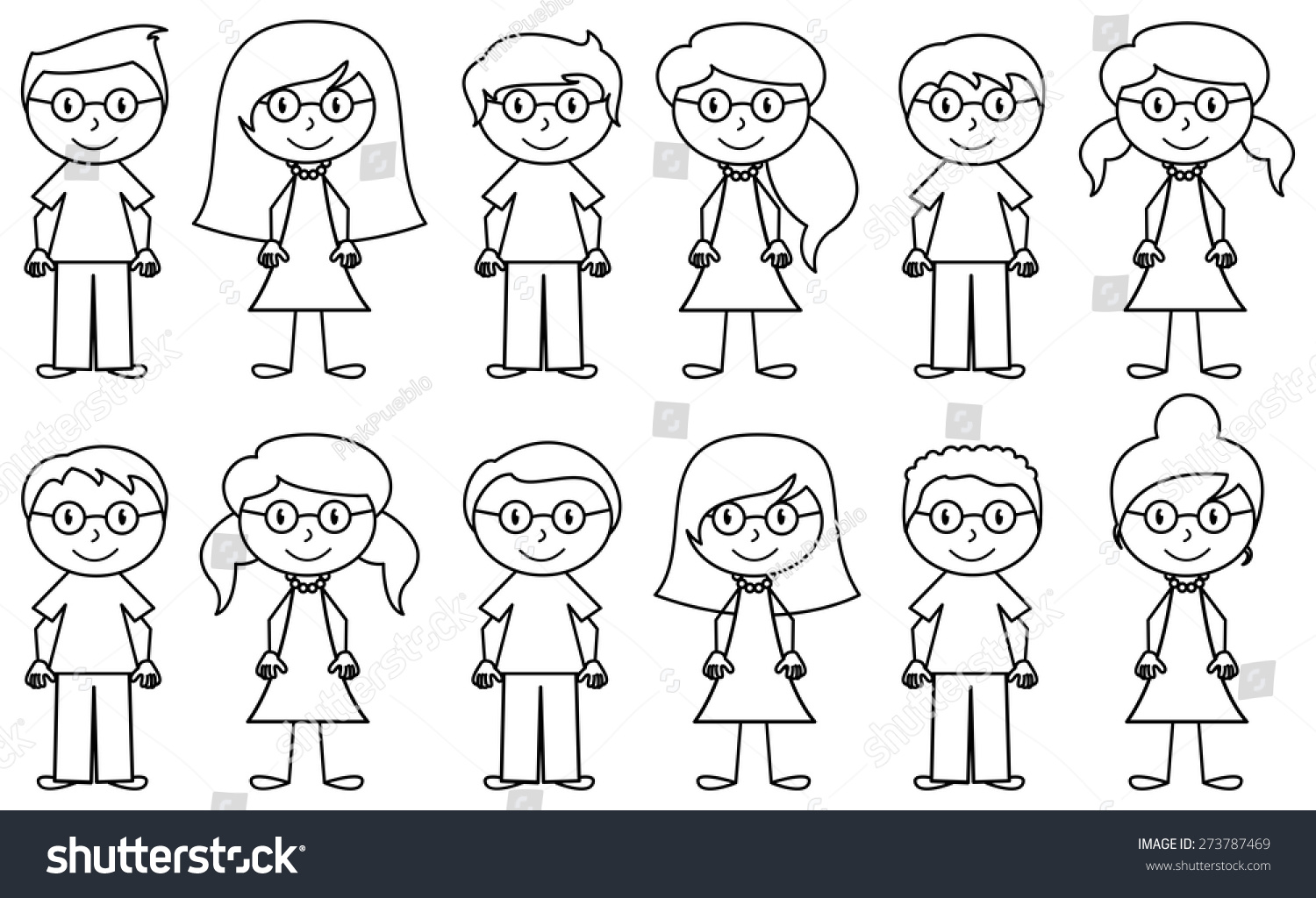 Set Cute Diverse Stick People Vector Stock Vector (Royalty Free) 273787469