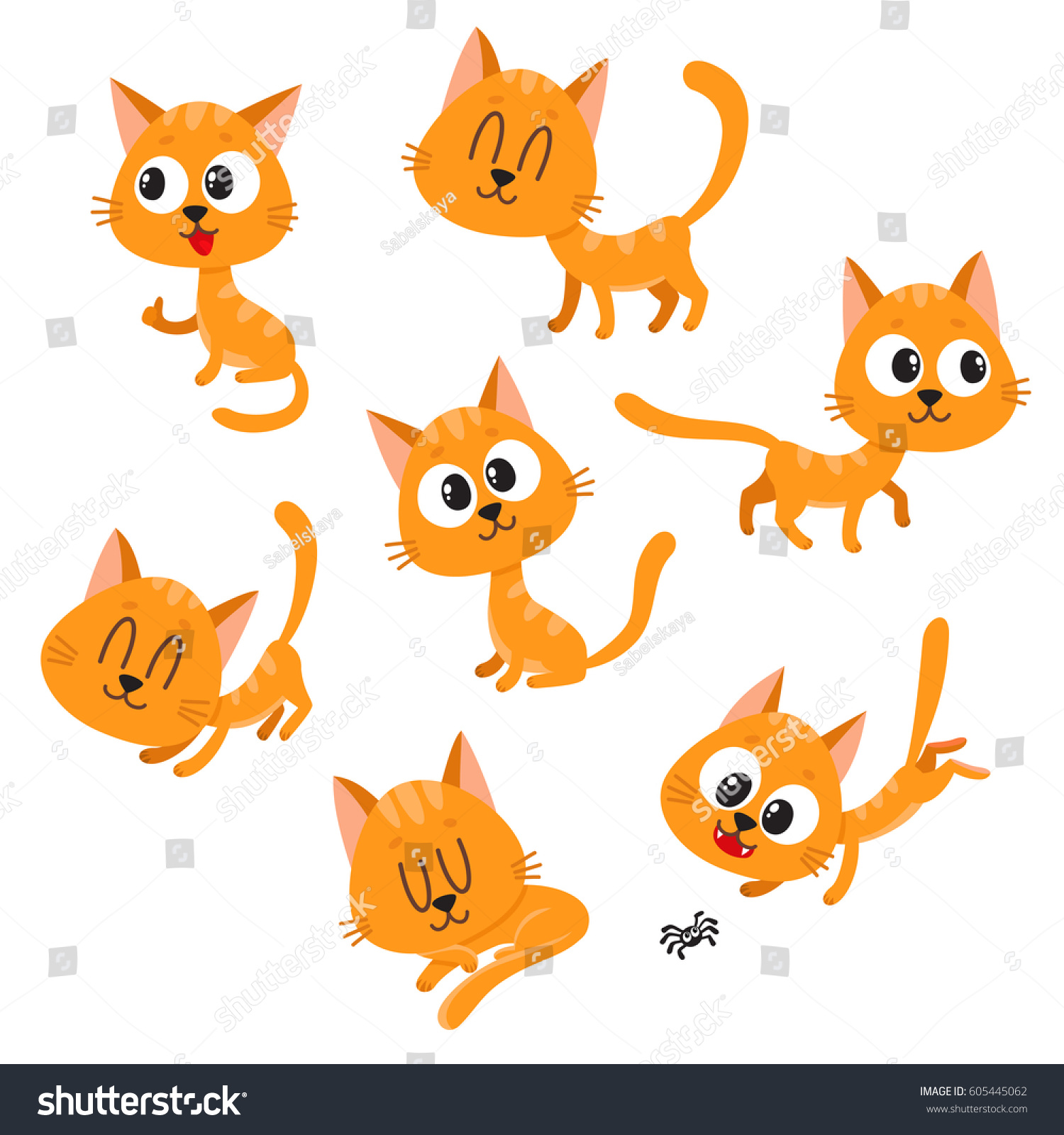 Set Cute Funny Orange Cat Character Stock Vector Royalty Free Shutterstock