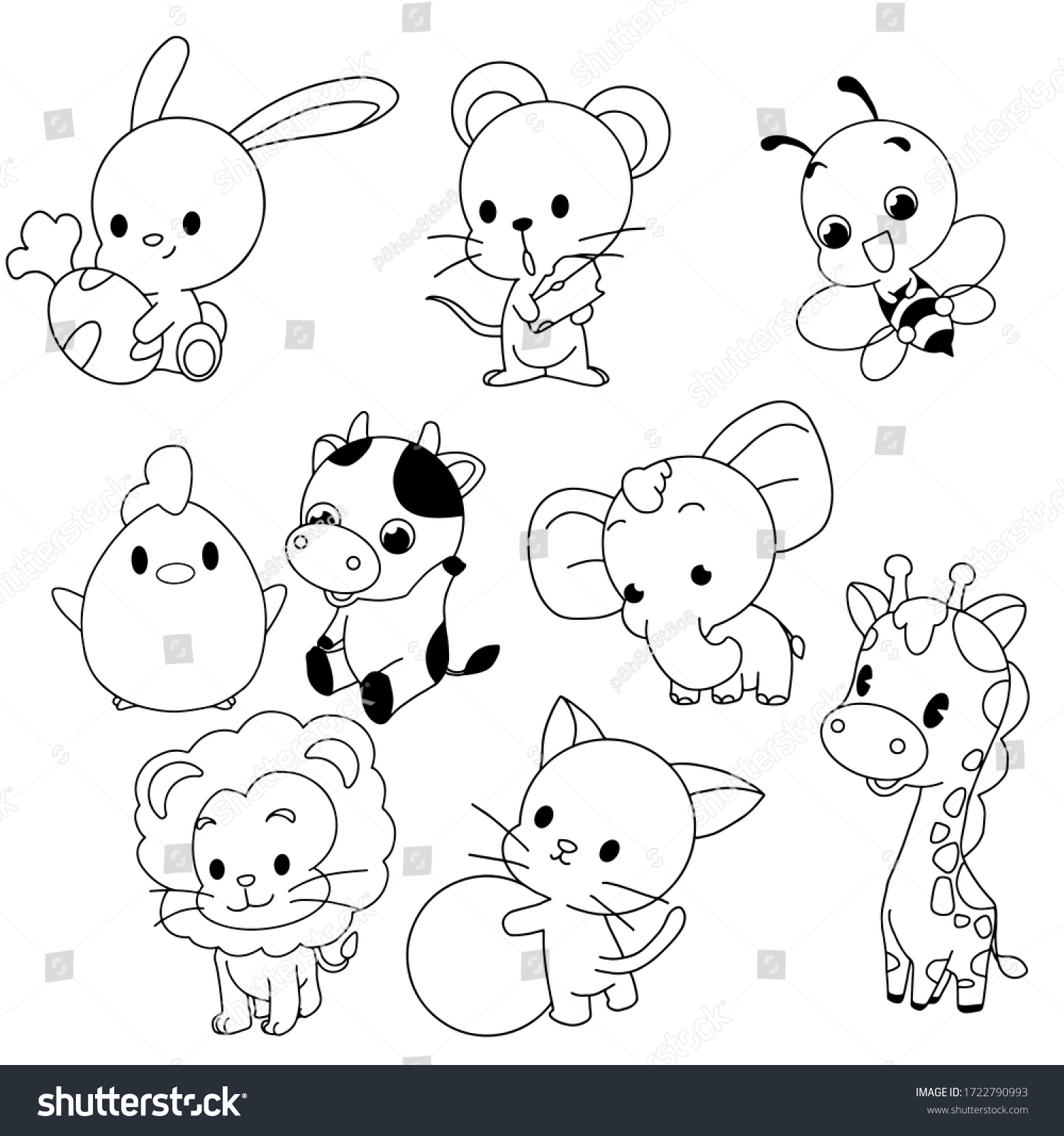 Set Cute Animal Doodle Icon Hand Stock Vector (Royalty Free) 1722790993 ...