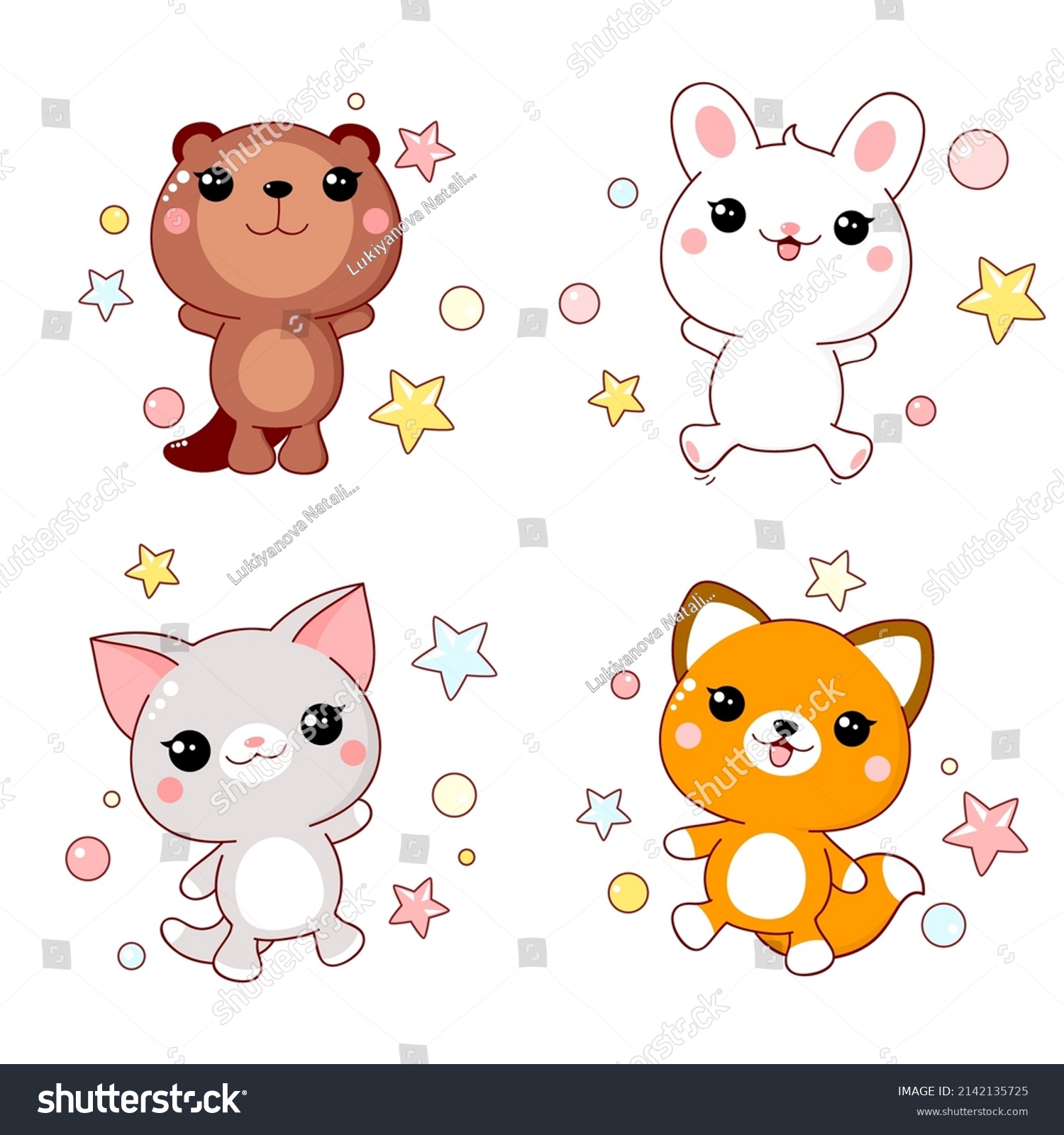 SVG of Set of cute animals baby - fox, cat, bunny, beaver. Childish collection of kawaii characters. Vector illustration EPS8 svg